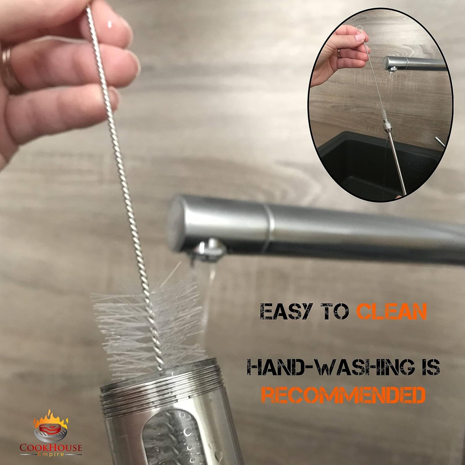 Demonstrates that the product (likely a reusable straw or bottle brush) is easy to clean by hand-washing, reassuring shoppers about maintenance convenience.