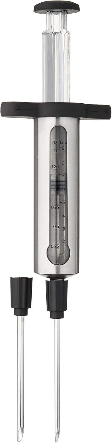 Provides a clean, catalog-style view of the meat injector product on a white background, allowing shoppers to see the product's physical appearance and measurement markings clearly.