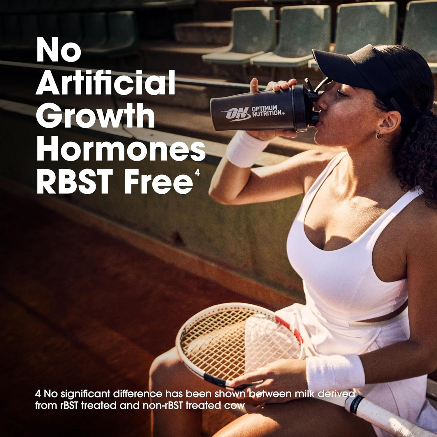 Reassures health-conscious shoppers that the product is free from artificial growth hormones (rBST), emphasizing safety and clean ingredients. Communicates one core benefit—that the product contains…