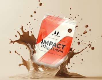 Creates visual excitement and appetite appeal by showing the whey protein product dramatically emerging from a splash of chocolate liquid, emphasizing freshness and flavor.