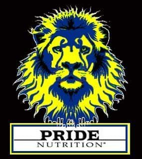 Establishes brand recognition and identity through the prominent display of the Pride Nutrition logo and lion mascot, building brand awareness and trust with shoppers.