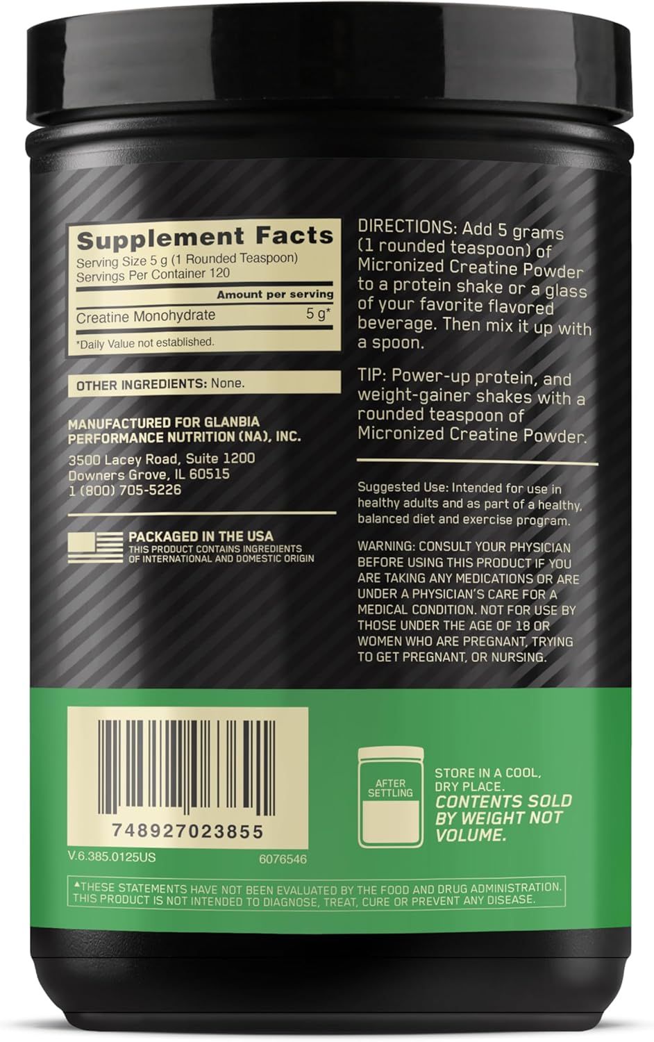 Explains how to use the creatine powder by providing clear directions on serving size and mixing instructions to help shoppers understand proper usage.