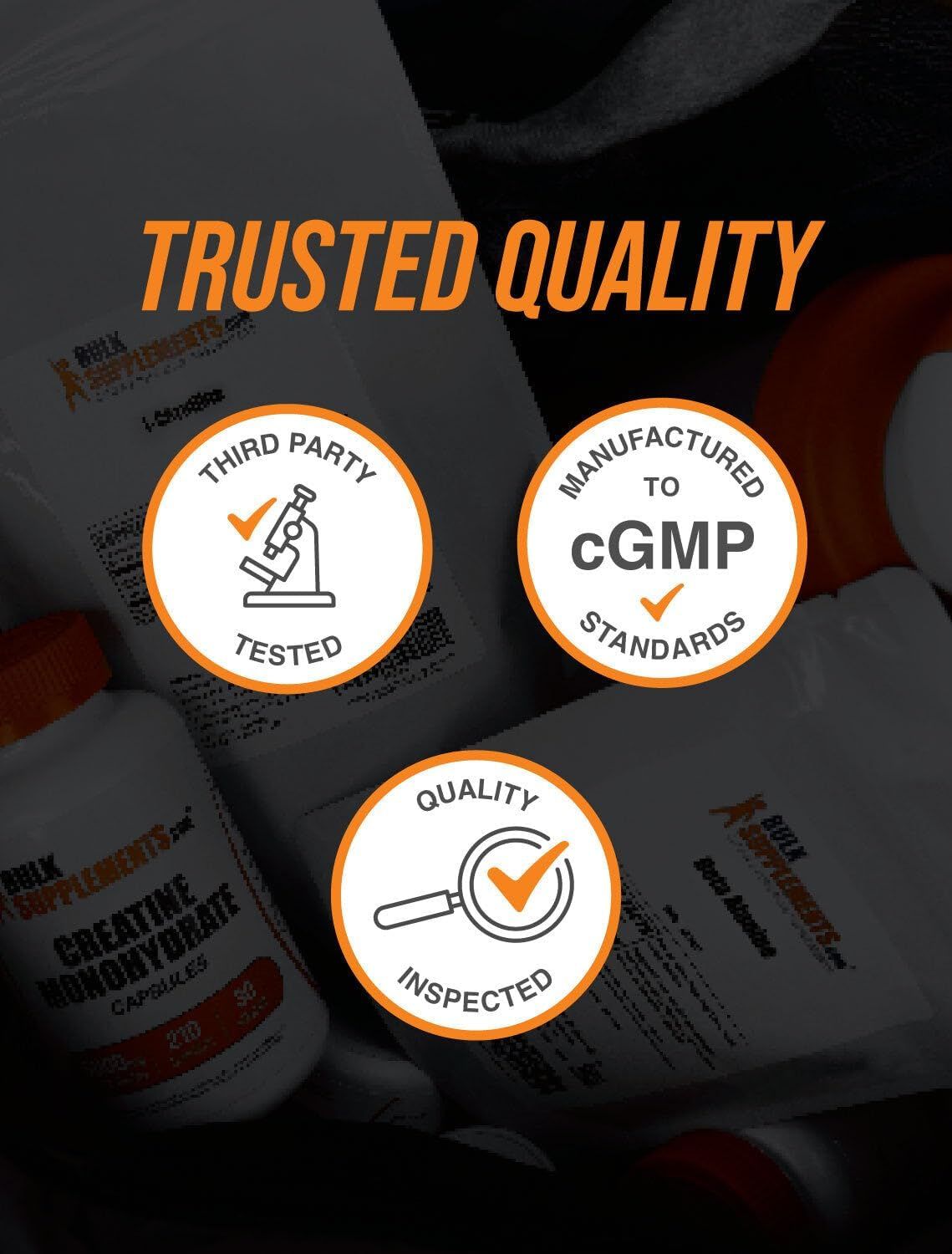 Communicates that the product meets rigorous quality and safety standards through third-party testing, cGMP manufacturing, and quality inspection to build trust and reassure shoppers about product…