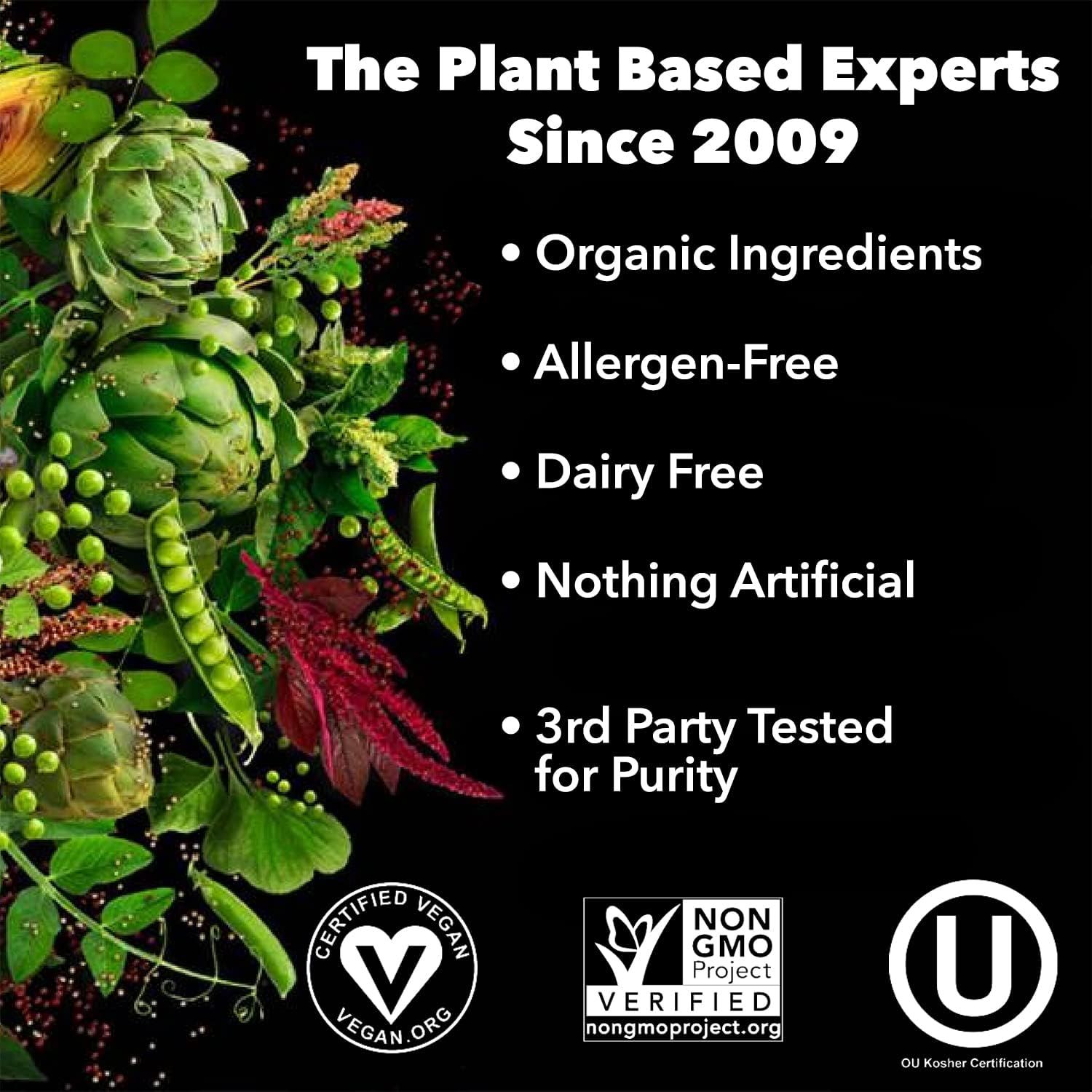 Communicates the brand's heritage since 2009 and core values around plant-based expertise, organic ingredients, and multiple certifications to build trust and credibility with health-conscious…