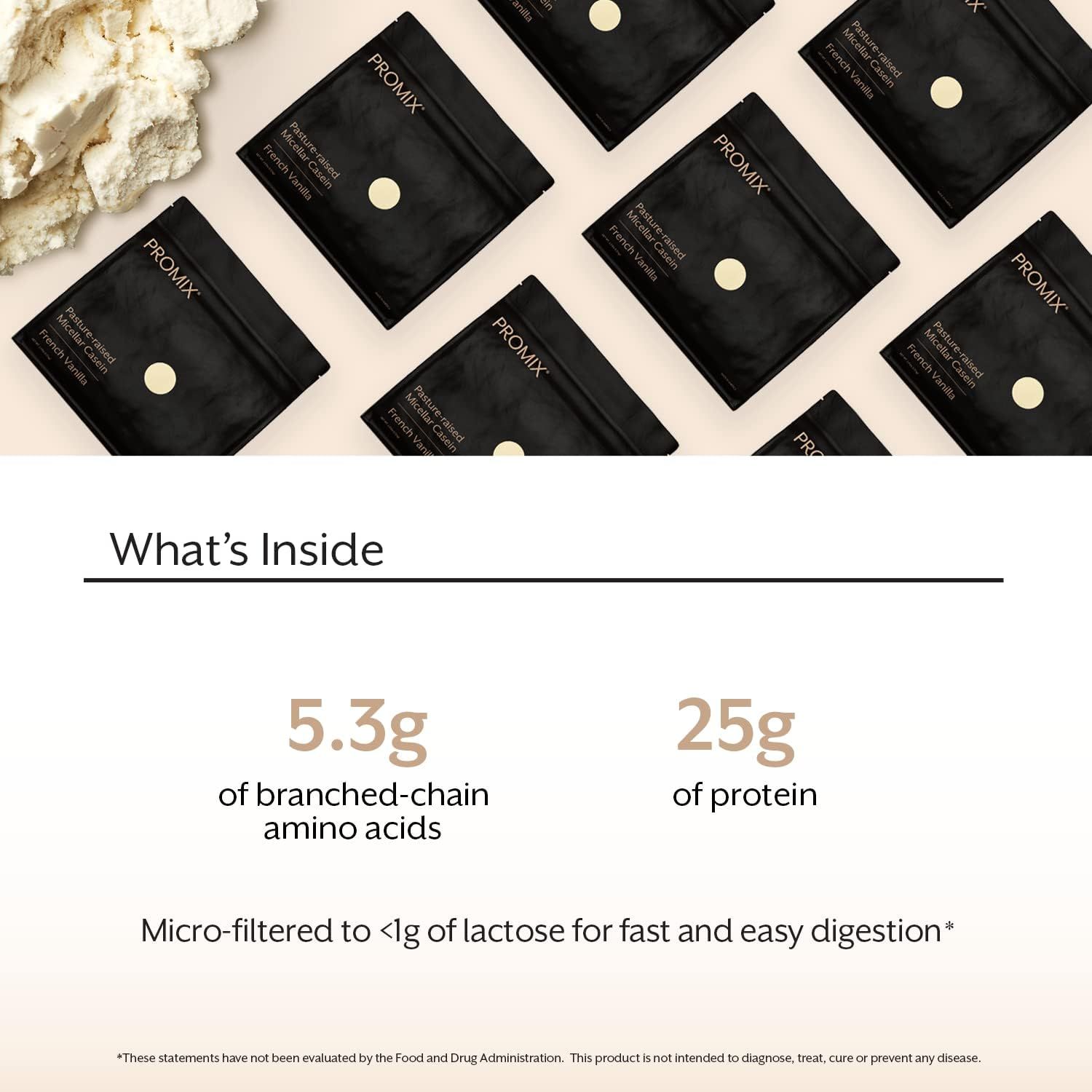 Communicates the product's key nutritional performance metrics to reassure shoppers about the protein content, amino acid profile, and digestibility benefits. Shows the customer what they will…