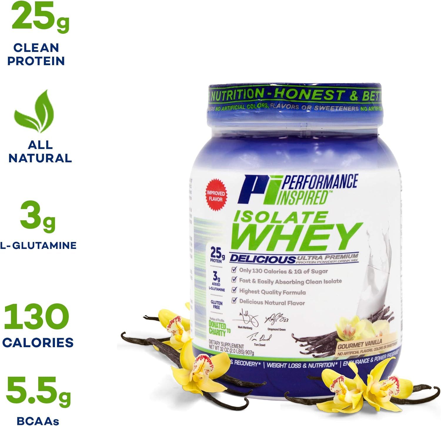 Communicates multiple nutritional benefits and performance metrics in a segmented vertical layout to show the product's comprehensive nutritional profile and appeal to fitness-conscious shoppers.