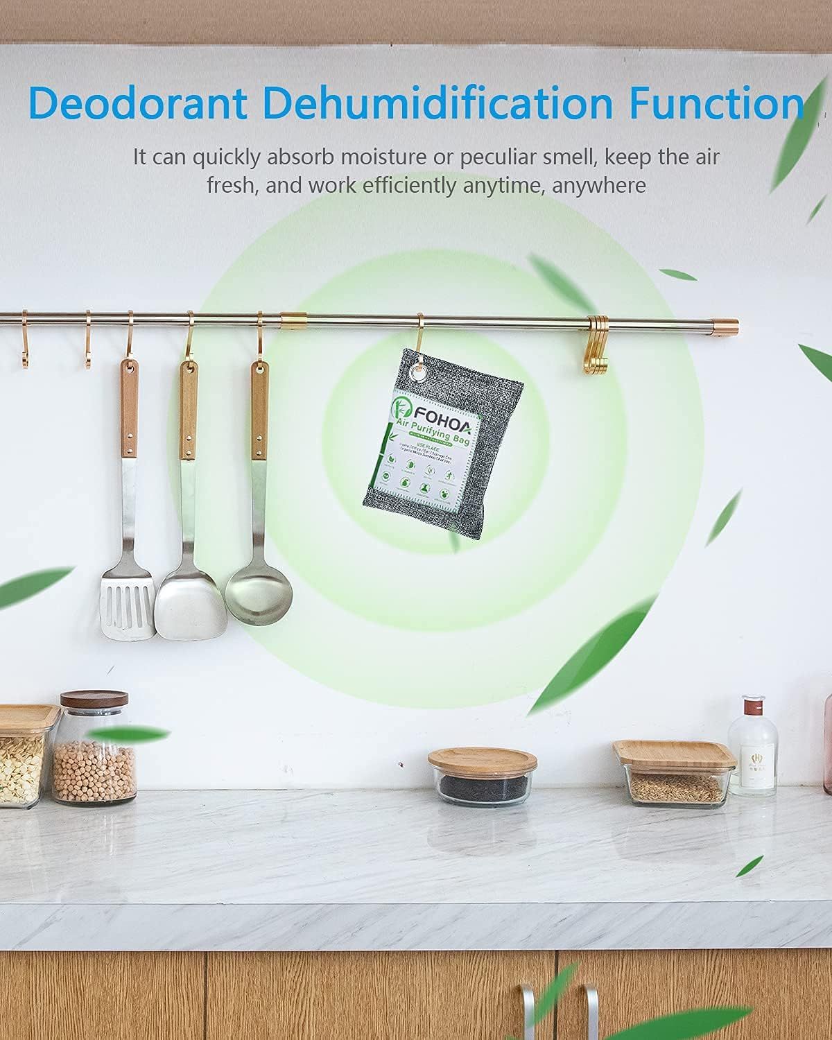 Demonstrates the product's use in a kitchen environment to absorb moisture and eliminate odors, showing shoppers where and how the dehumidification bag can be applied in everyday life. Highlights…