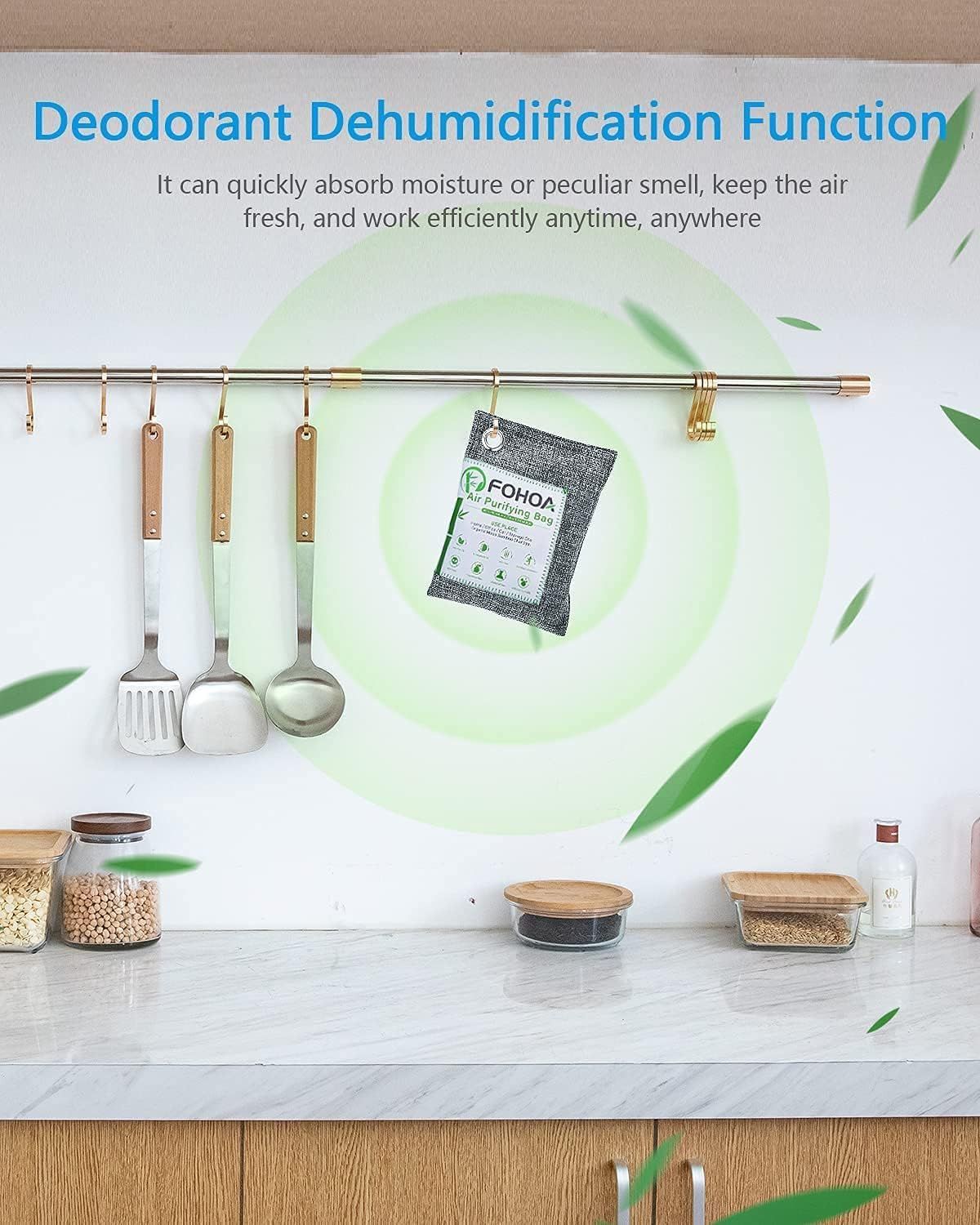 Demonstrates the product's use in a kitchen environment to absorb moisture and eliminate odors, showing shoppers where and how the dehumidification bag can be applied in everyday life. Highlights…