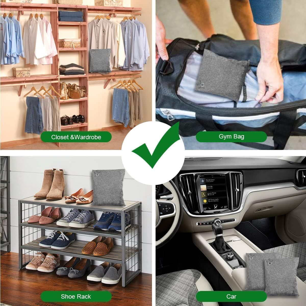 Demonstrates the product's versatility by showing it can be used in multiple environments and scenarios—closet organization, gym storage, shoe storage, and car use—to reassure shoppers of its wide…