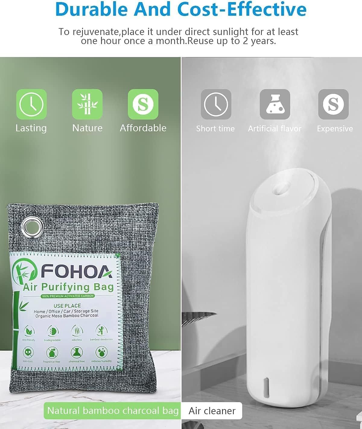 Demonstrates the superiority of the natural bamboo charcoal bag over traditional air cleaners by comparing durability, natural ingredients, and cost-effectiveness.