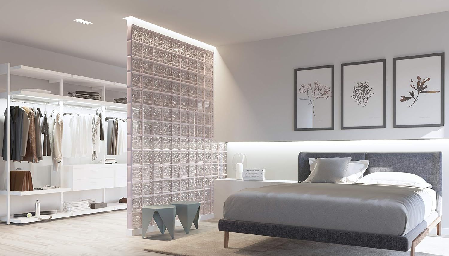Demonstrates the product in a real-world bedroom setting to show how it functions as an elegant room divider and design element, helping shoppers visualize its aesthetic and spatial benefits.