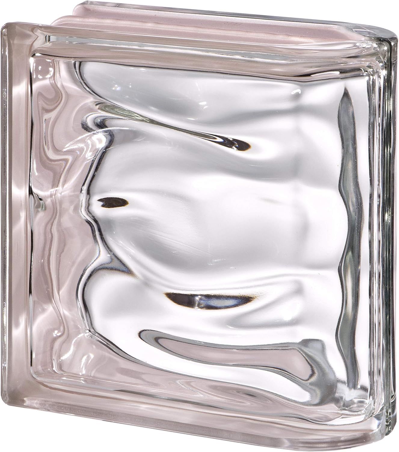 Provides a clear, distraction-free view of the glass block product to show its physical appearance, texture, and wavy design pattern.