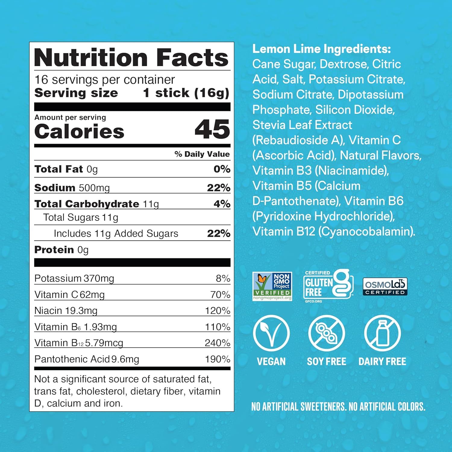 Communicates multiple product benefits including detailed nutritional information, clean ingredient list, multiple dietary certifications, and absence of artificial additives to reassure…