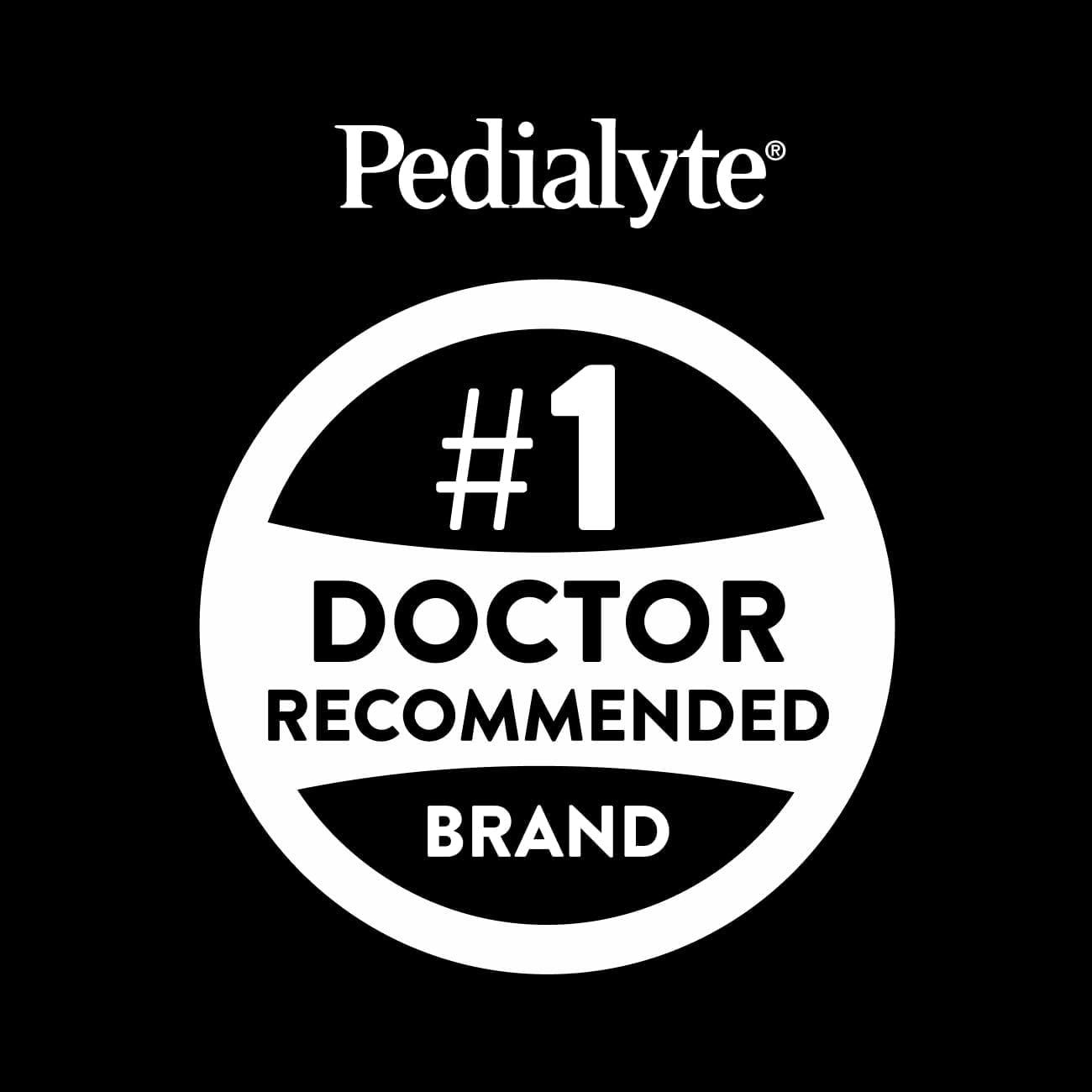 Communicates brand authority and trust by highlighting that Pedialyte is the number one doctor-recommended brand, reassuring shoppers of its credibility and professional endorsement.