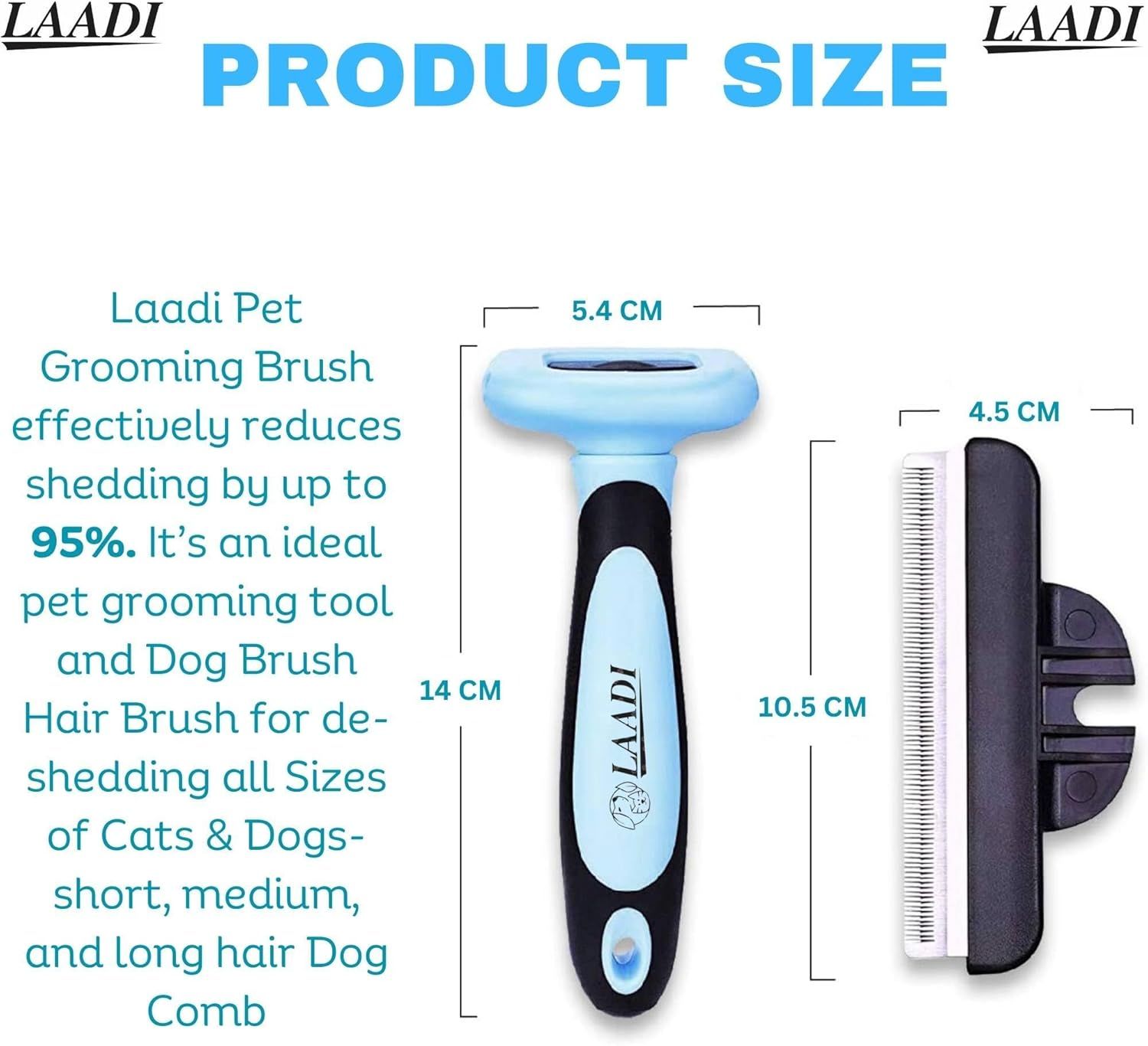 Communicates the exact physical dimensions of the pet grooming brush to help shoppers understand the product's size and portability before purchase. Highlights the primary benefit of reducing pet…