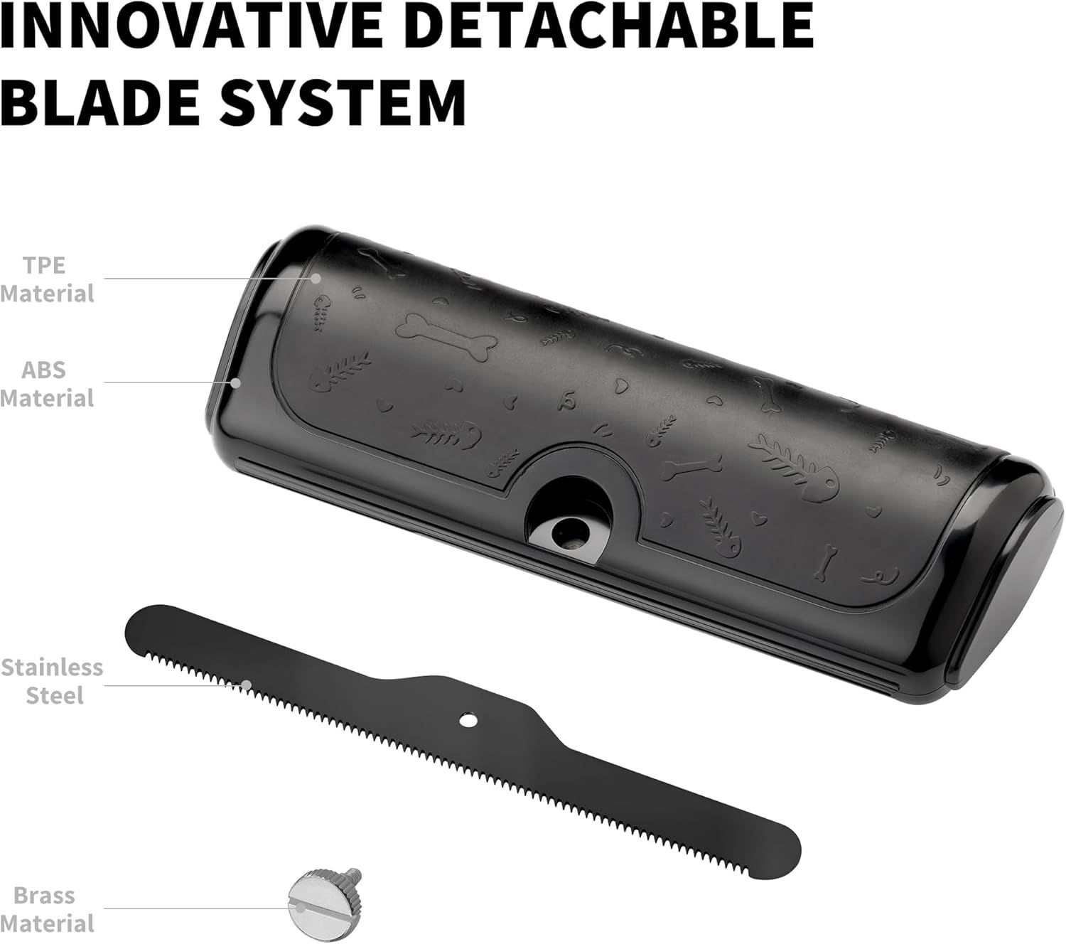 Breaks down the physical components and materials of the product to show shoppers what the product is made of and how the innovative detachable blade system works.