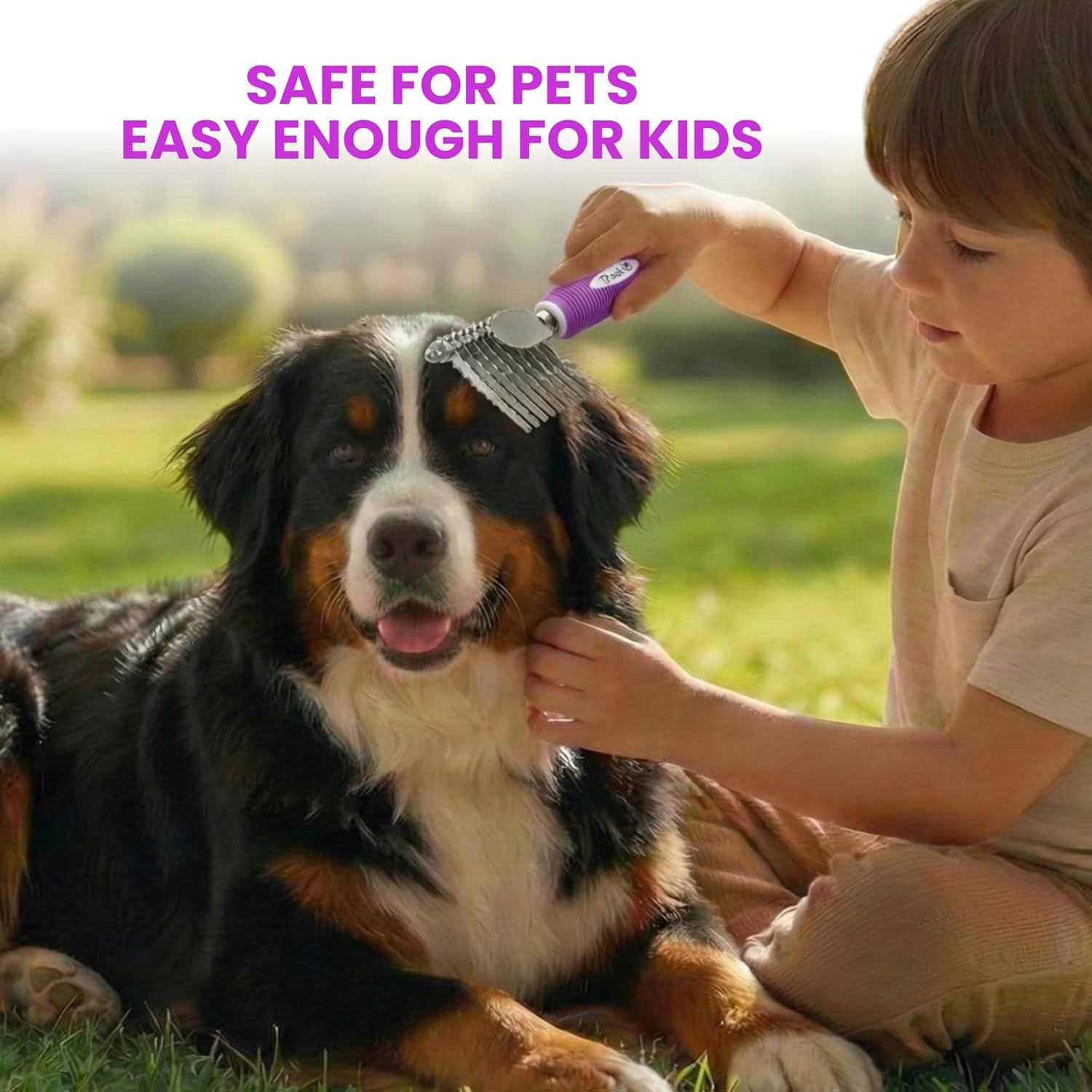 Communicates that the product is both safe for pets and simple enough for children to use, reassuring parents and pet owners about safety and ease of use.
