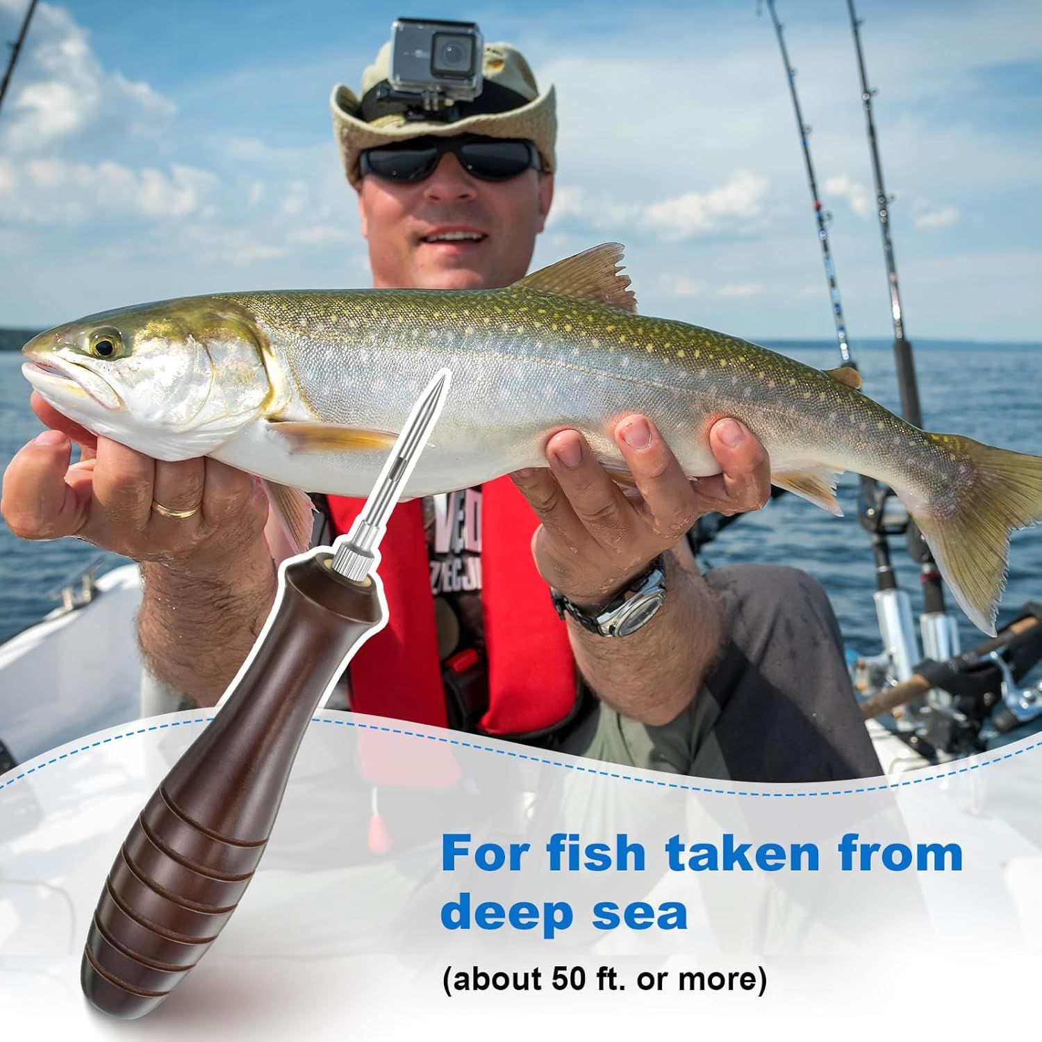 Demonstrates the product's effectiveness for deep sea fishing applications, specifically for catching fish at depths of 50 feet or more. Highlights the product's capability to handle deep sea…