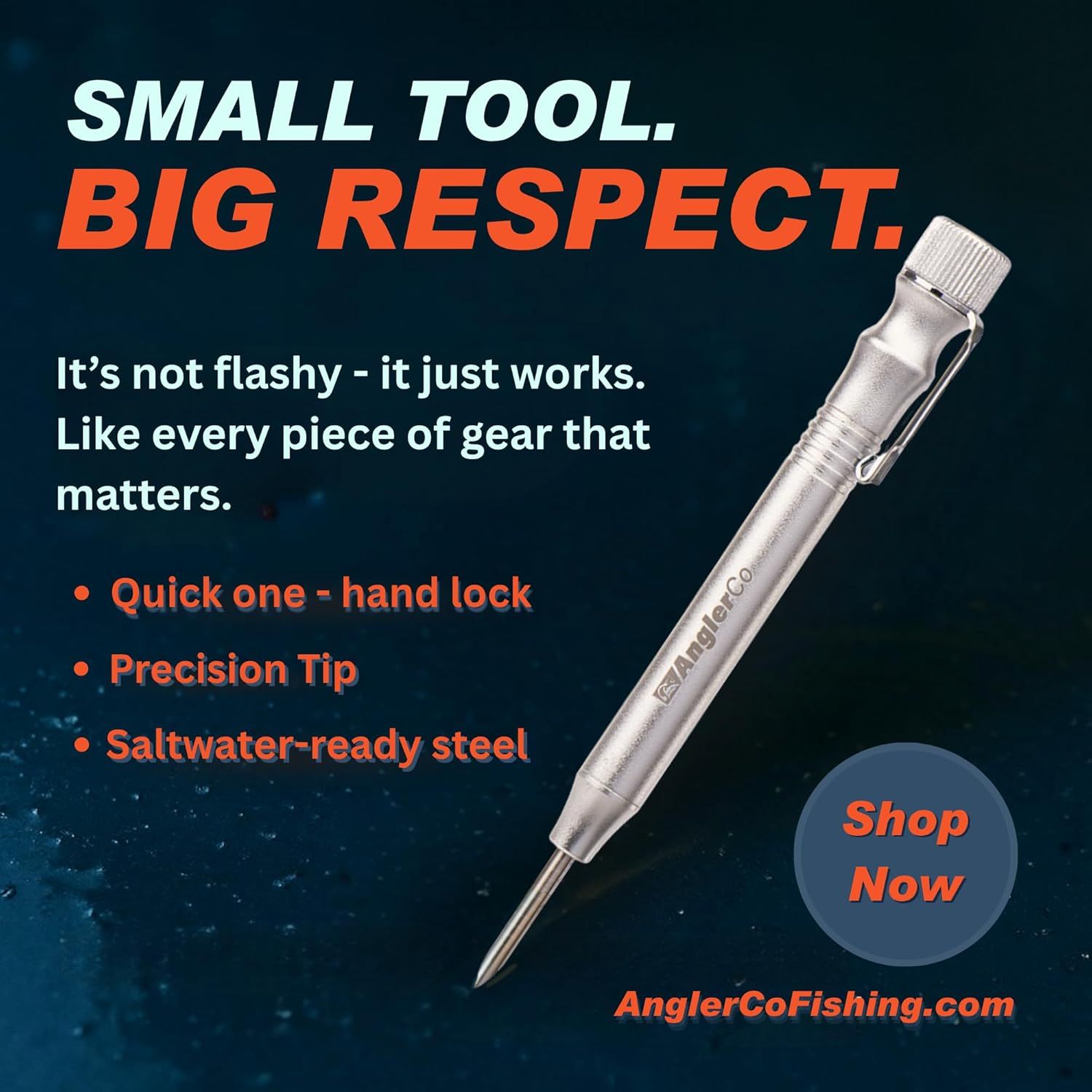 Communicates multiple distinct product benefits in a bulleted list format to show the tool's practical features and durability for fishing applications.