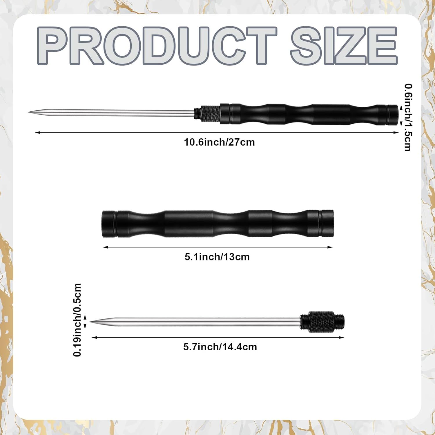 Communicates the exact physical dimensions of the product components to help shoppers understand the size and scale of what they will receive.