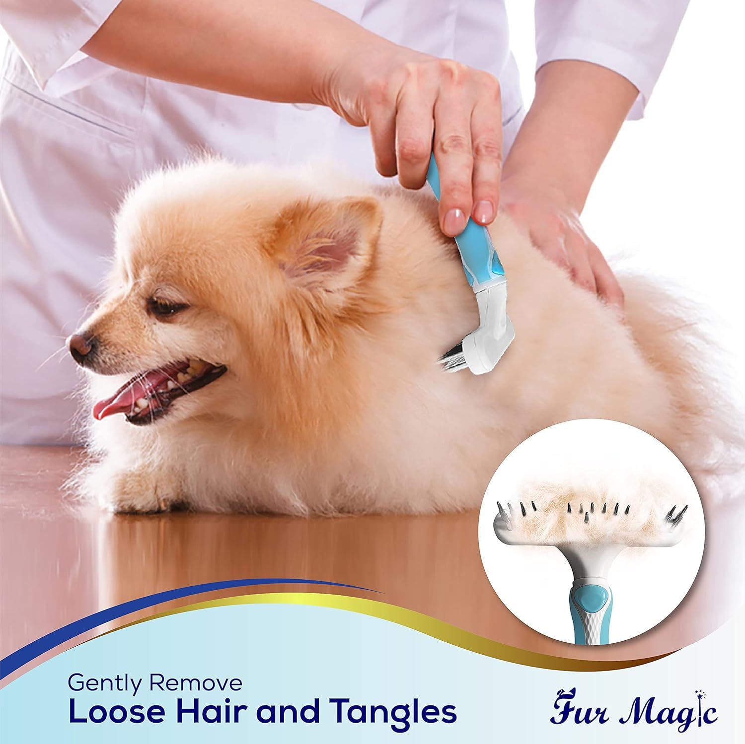 Demonstrates the product's ability to gently remove loose hair and tangles from pets, reassuring pet owners of its effectiveness and gentle grooming capability.