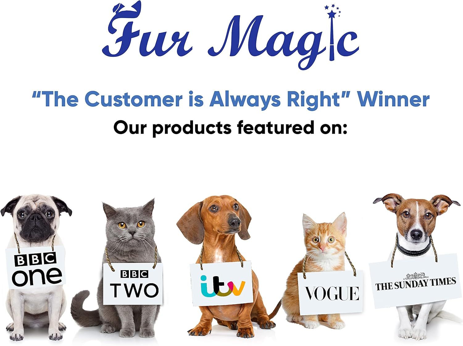 Showcases that the brand's products have been featured on major media outlets (BBC One, BBC Two, ITV, Vogue, The Sunday Times) to build credibility and trust with shoppers.