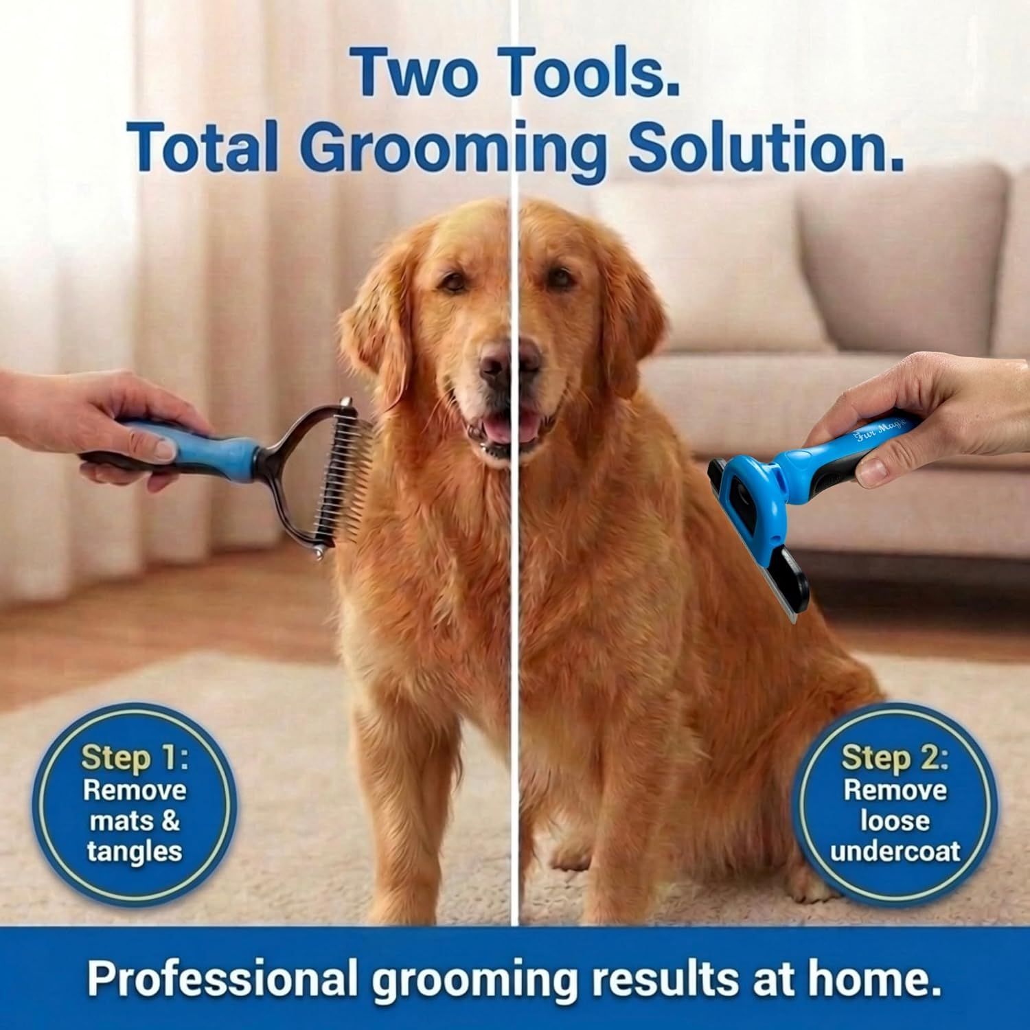 Demonstrates how to use the two grooming tools in a simple two-step process to achieve professional grooming results at home. Communicates that this two-tool system provides a total grooming…