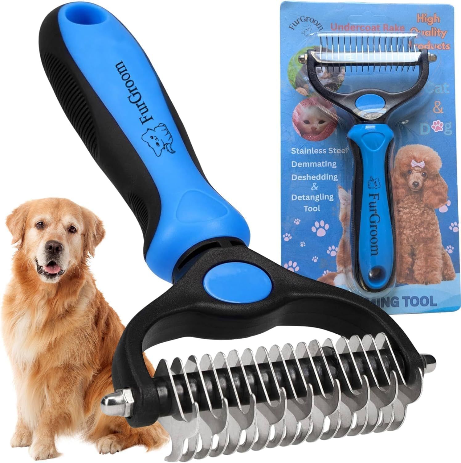 Shows the customer exactly what they will receive in the package—two complementary pet grooming tools with their packaging—to set clear expectations and demonstrate value.
