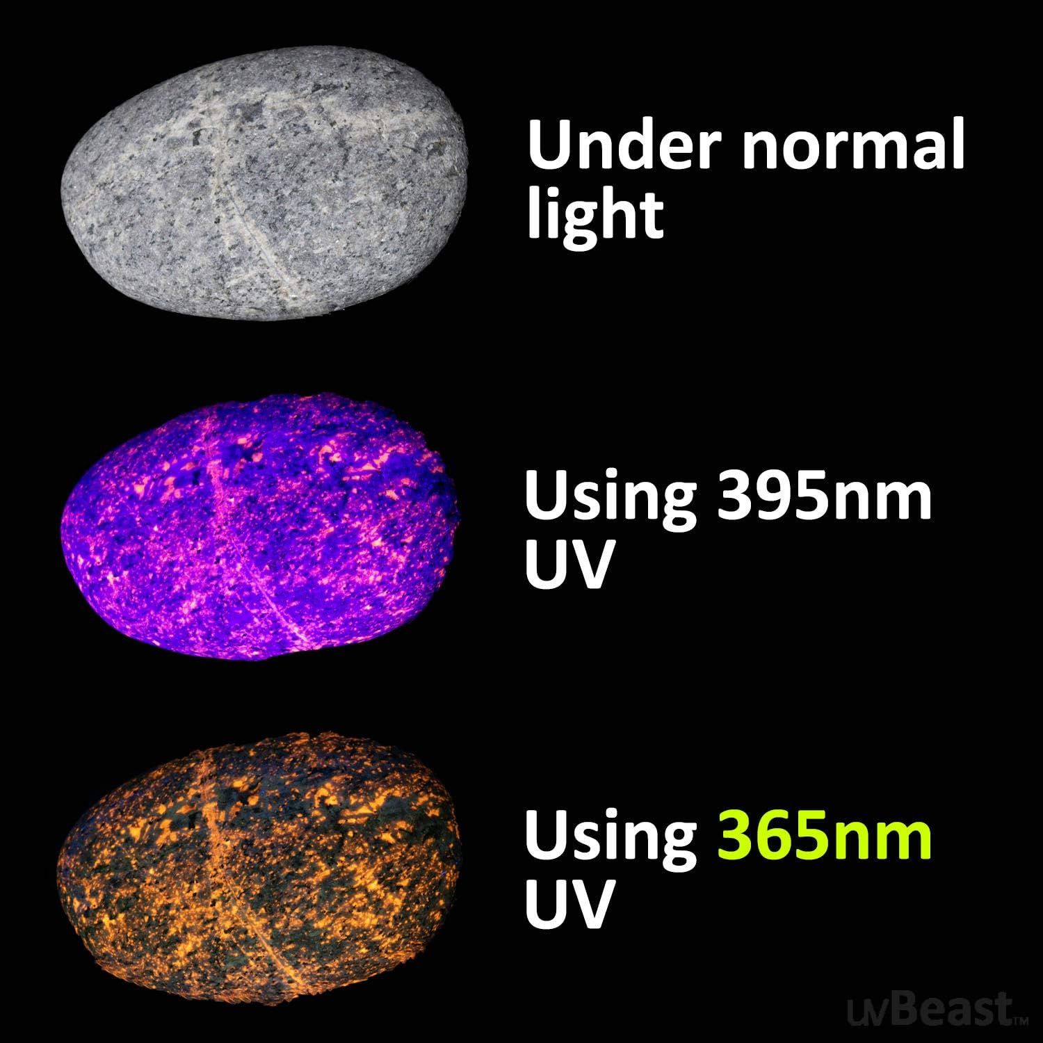 Demonstrates the visual transformation and detection capability of the product under different UV wavelengths compared to normal light, proving its effectiveness for UV detection applications.…