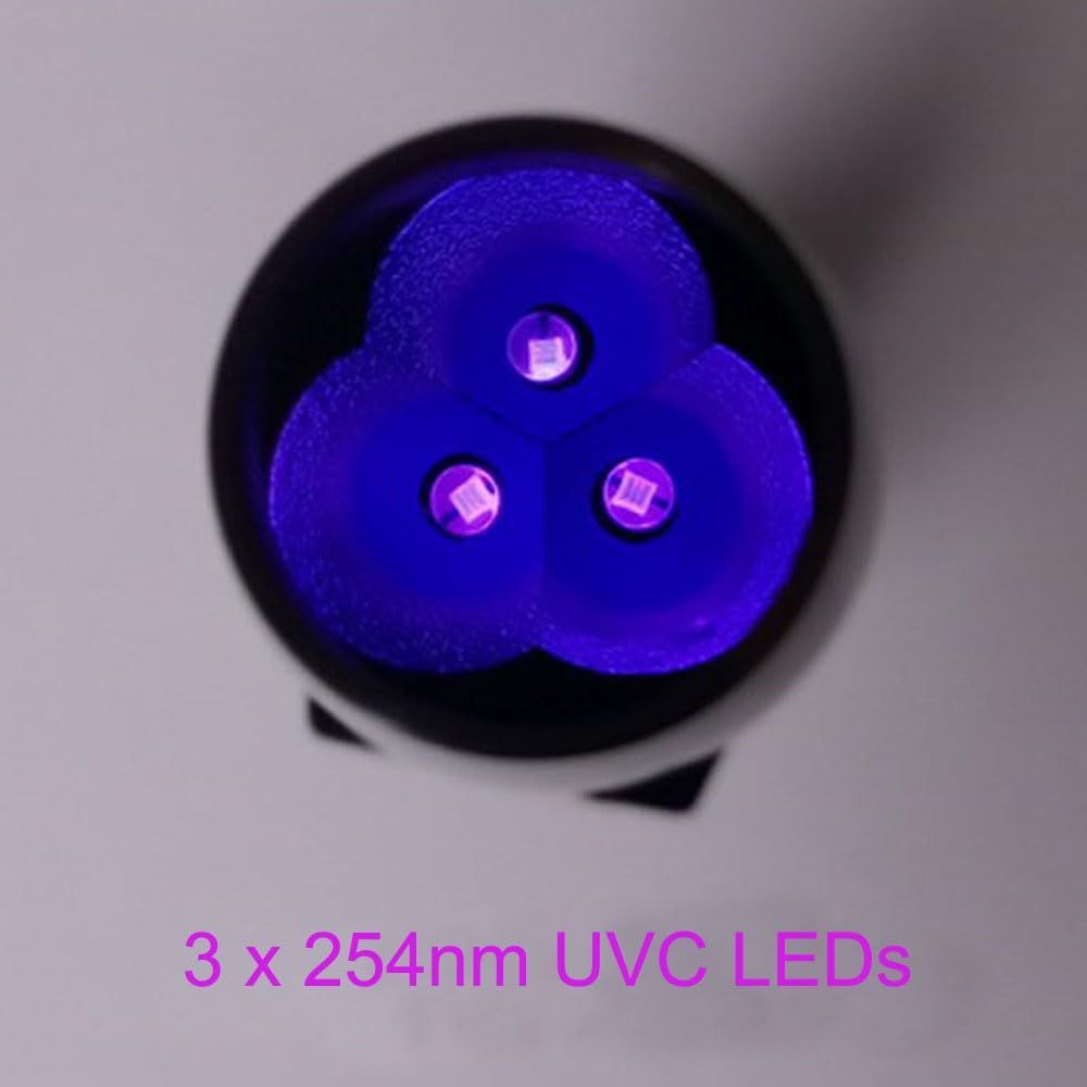 Highlights the product's internal LED configuration to communicate the technical specification and UV-C disinfection capability.