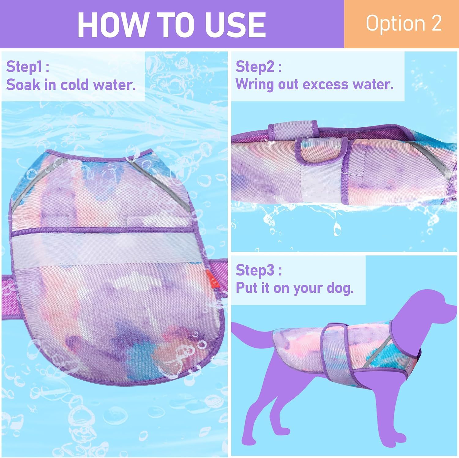 Provides an alternative step-by-step method for activating and using the cooling vest for dogs.
