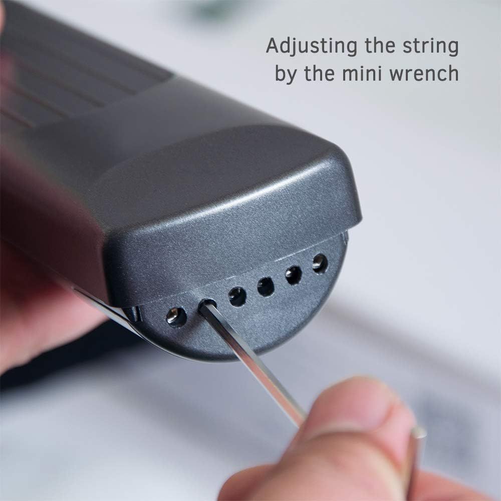 Demonstrates how to adjust the string using the included mini wrench, providing clear setup instructions to reassure shoppers about ease of use. Highlights the adjustability feature and ease of…