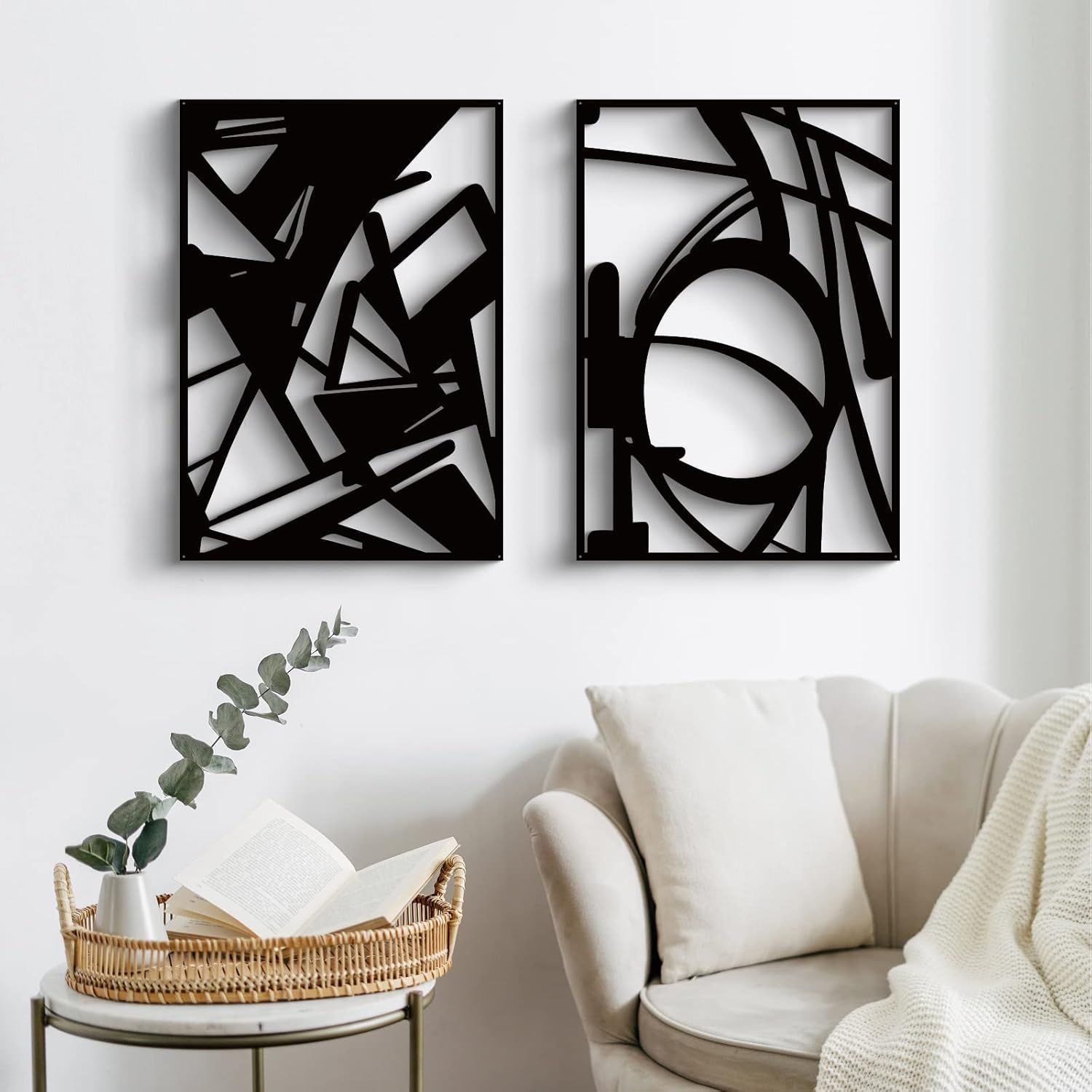Displays the product in a styled home environment to help shoppers visualize the wall art in their own space.