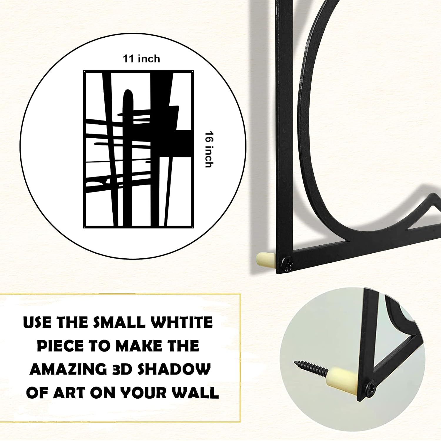 Demonstrates how to install the product and use the white spacer pieces to create a 3D shadow effect on the wall. Highlights the unique 3D shadow effect feature that makes the wall art visually…