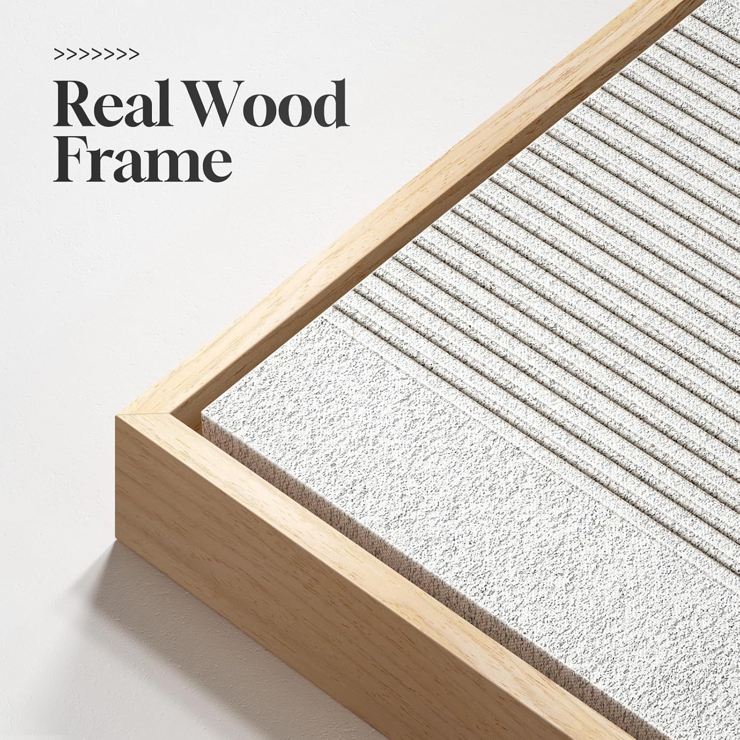Highlights the premium quality of the natural wood frame material to reassure shoppers of the product's craftsmanship and durability.