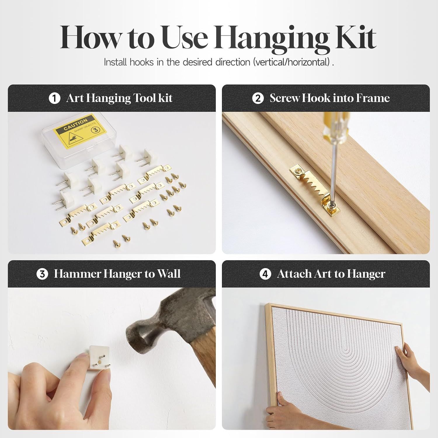 Provides clear step-by-step installation guidance to reassure shoppers that hanging the artwork is simple and straightforward.