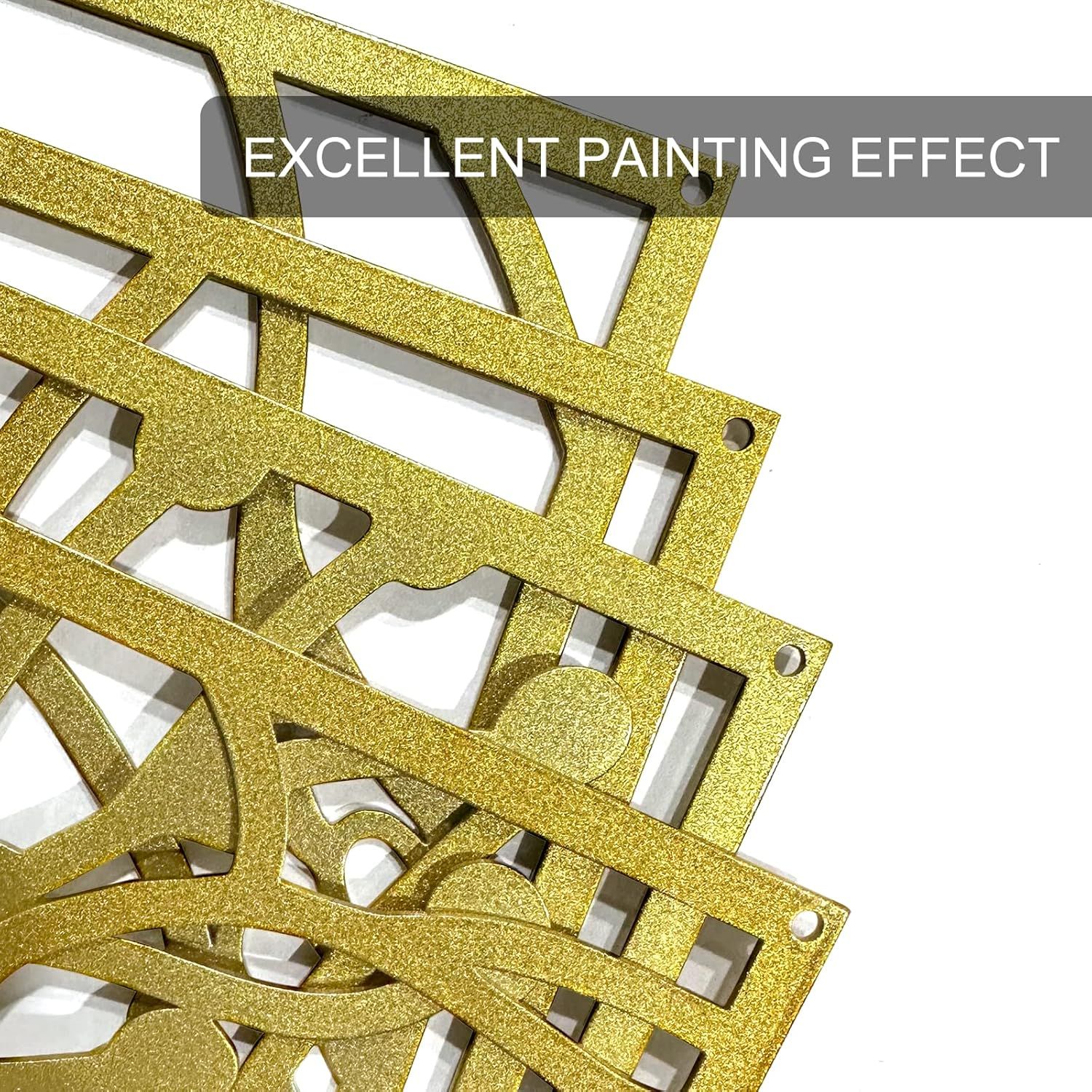 Highlights the excellent painting effect and quality finish of the gold metallic coating on the wall art.