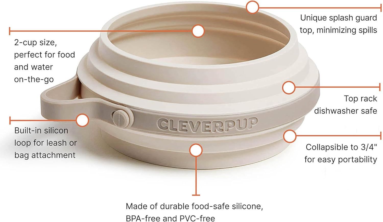 Breaks down the physical components and material features of the collapsible dog bowl to help shoppers understand its construction and functional design elements. Highlights multiple distinct…