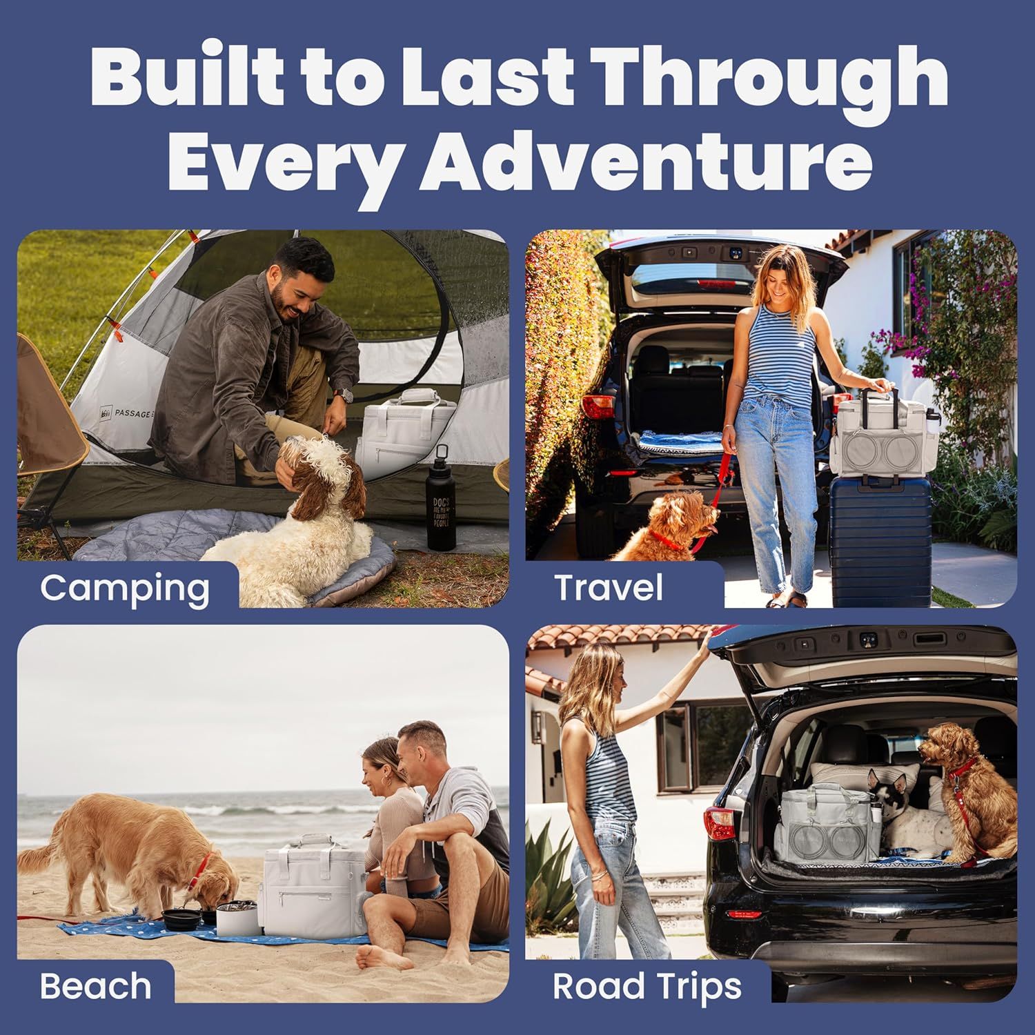 Demonstrates multiple use-case scenarios where the dog travel bag is effective to show its versatility across different environments.