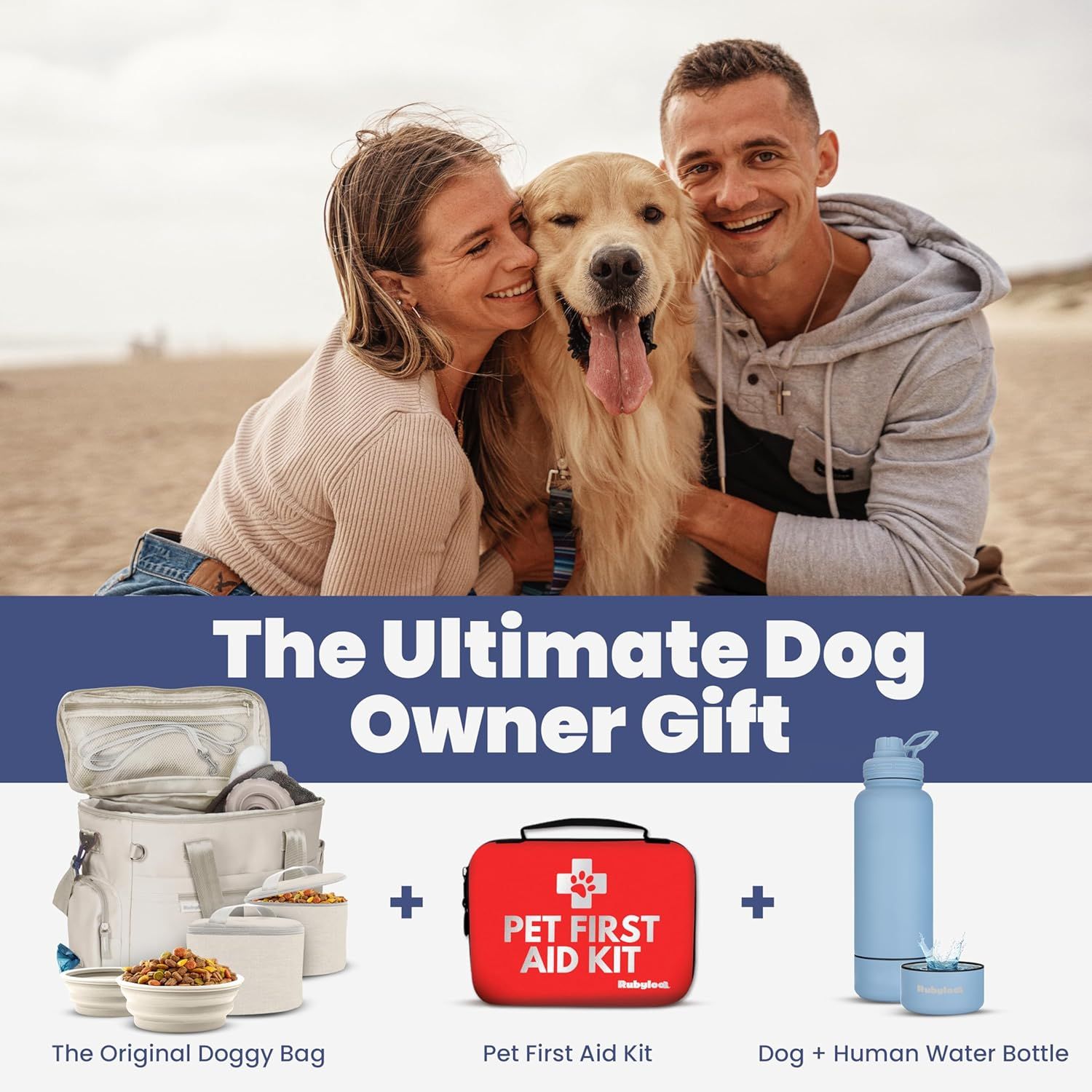 Positions the product bundle as an ideal gift for dog owners, encouraging gifting occasions and seasonal purchases. Shows the complete gift bundle package to communicate the comprehensive value of…