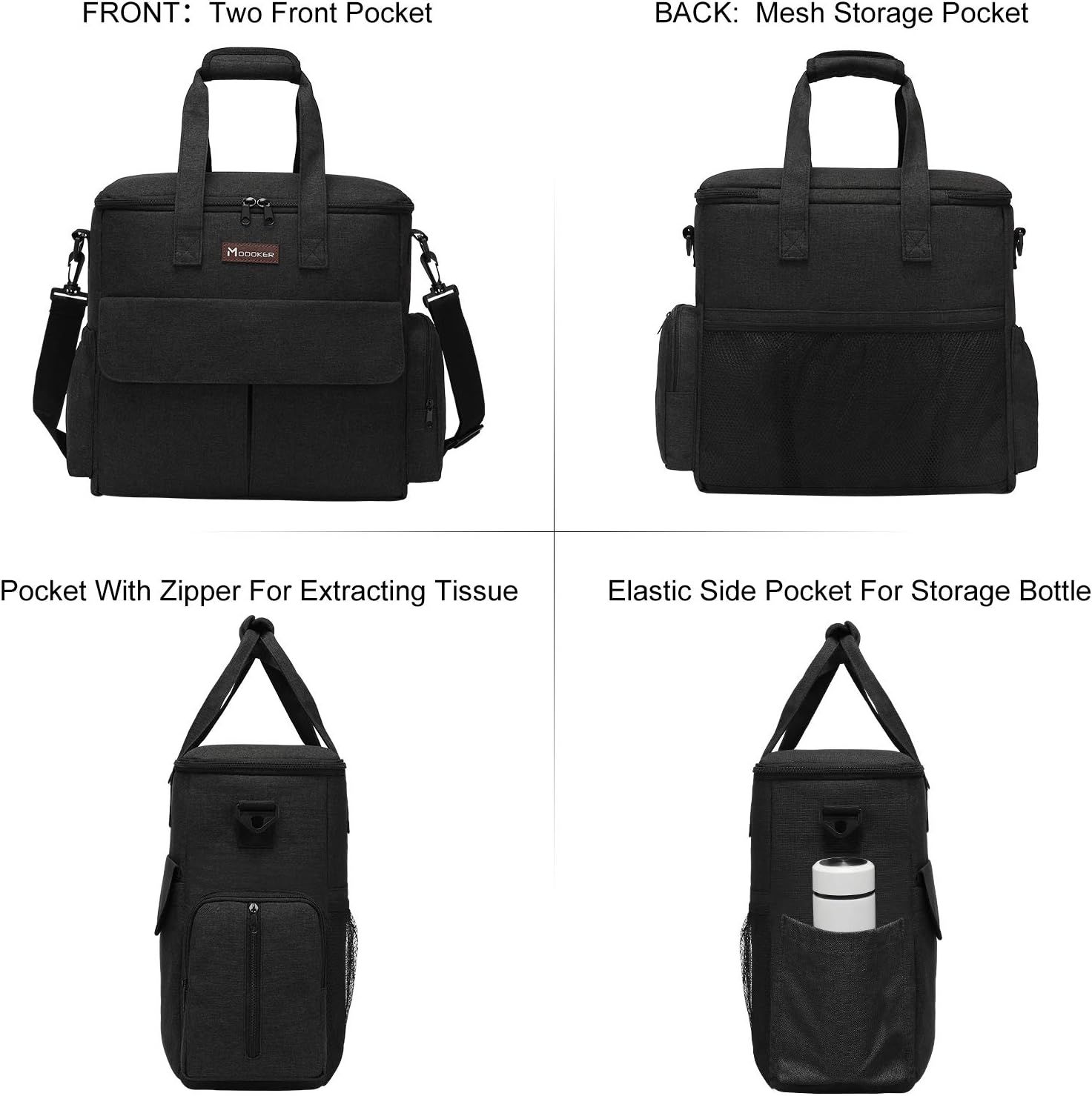 Breaks down the physical structure and storage zones of the dog travel bag to help shoppers understand the organization and compartment layout.