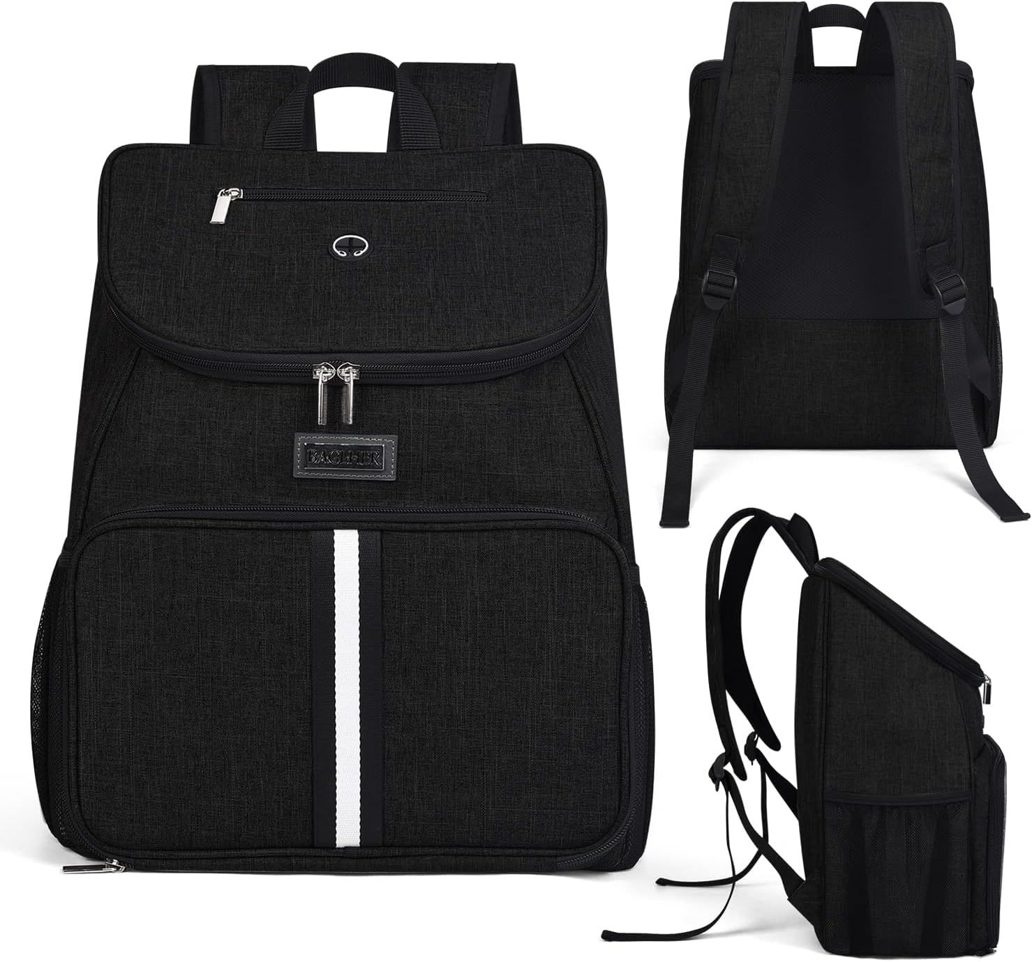 Shows the product from multiple angles on a clean white background to help shoppers understand the physical appearance and design of the backpack.