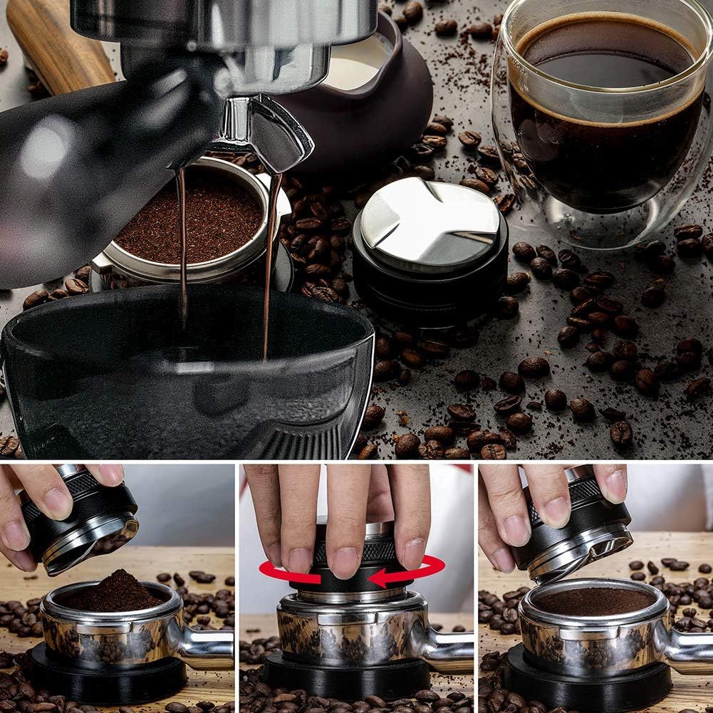 Shows the step-by-step process of using the tamper and distributor in a real coffee-making workflow, helping buyers understand proper usage.