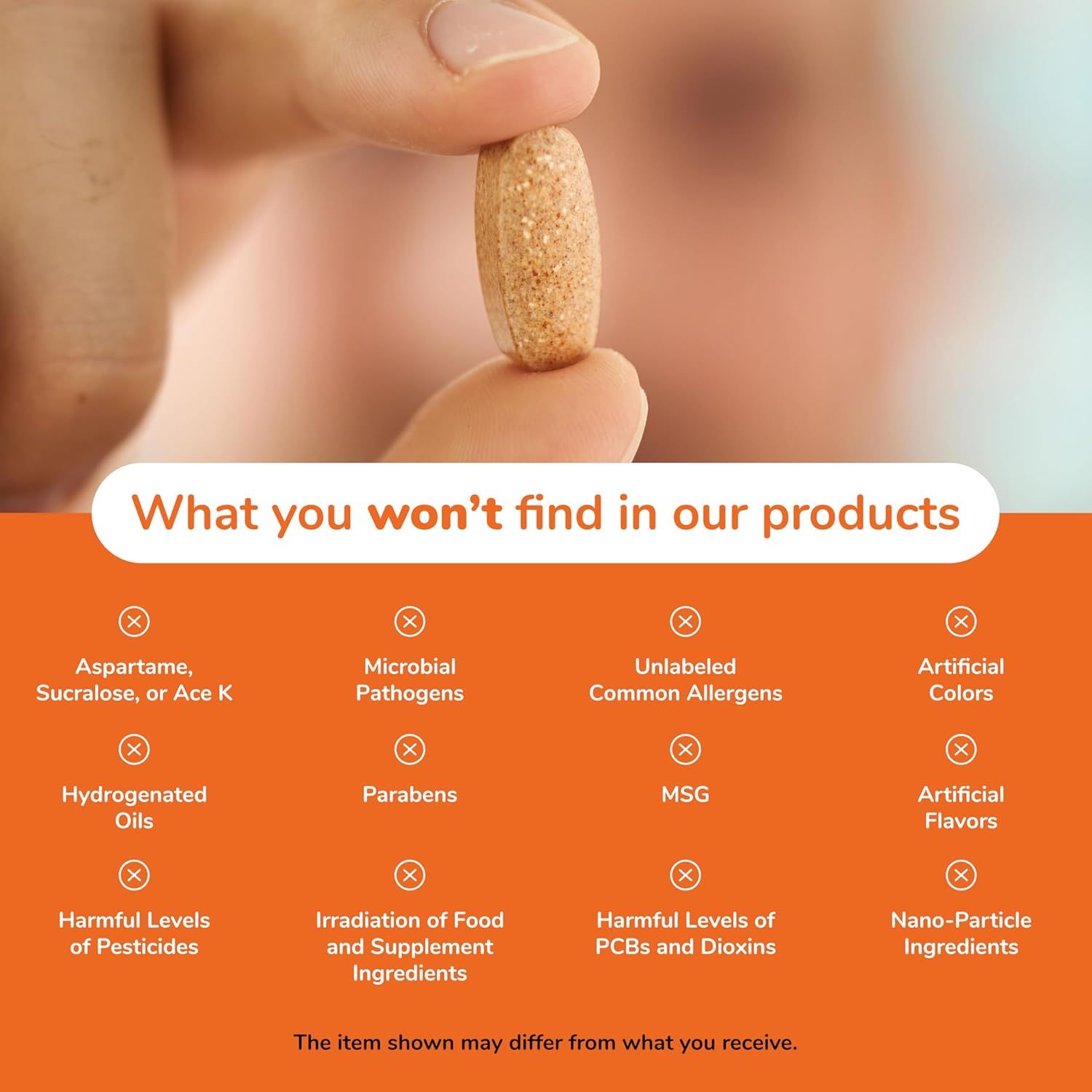 Reassures shoppers that the product is free from common harmful ingredients, allergens, and contaminants to build trust in product safety and purity. Highlights multiple safety and purity benefits…