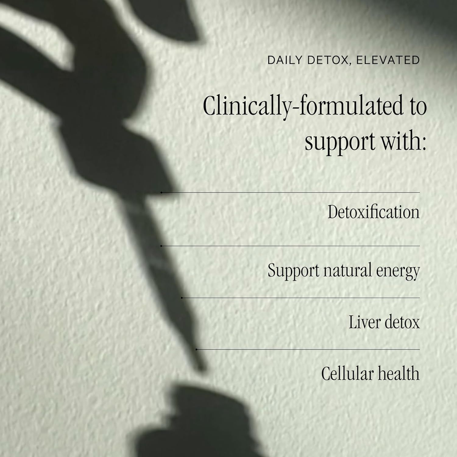 Highlights multiple distinct health benefits in a segmented list format, showing the product's comprehensive wellness support across four key areas.