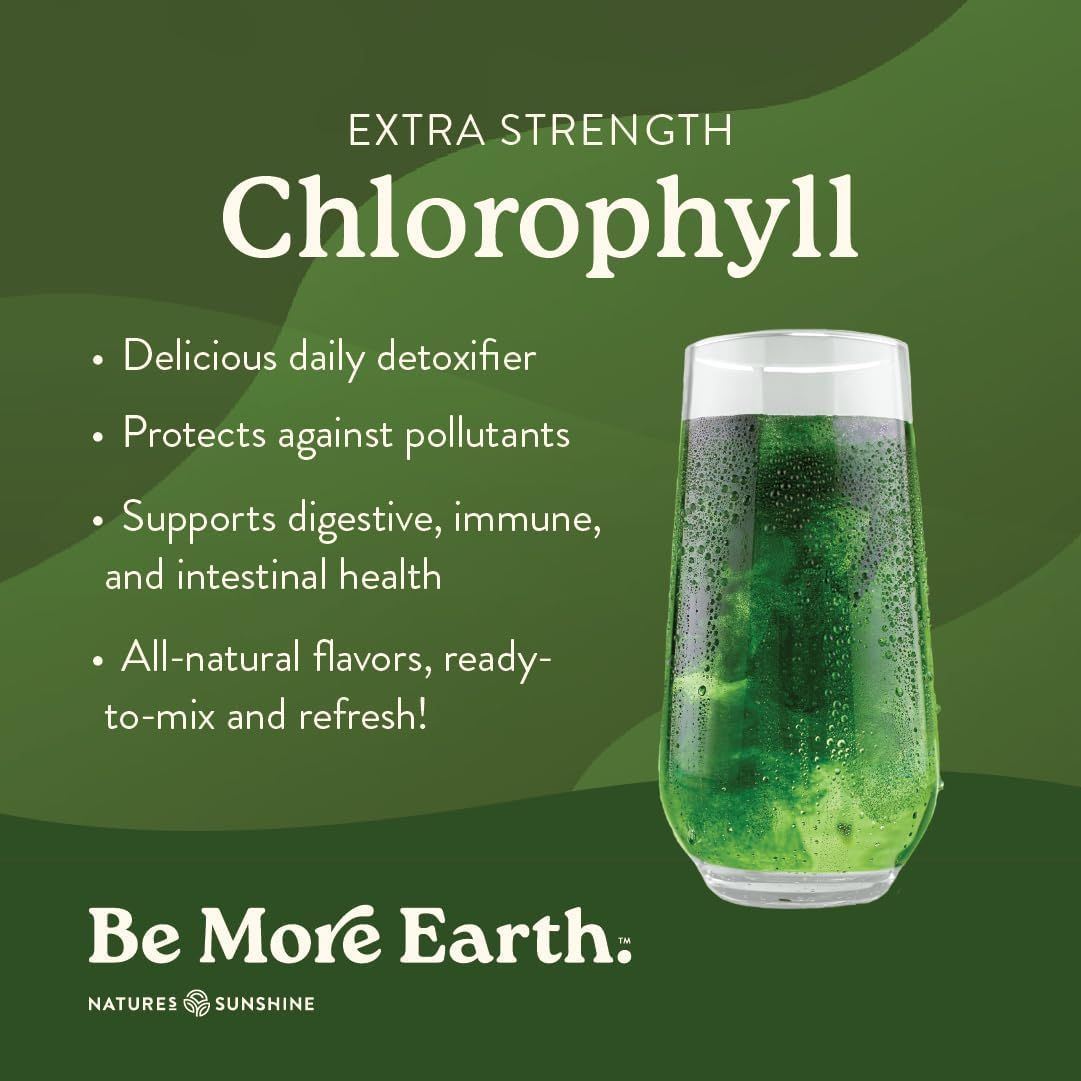 Highlights multiple health benefits of the chlorophyll product in a bulleted list format to communicate its versatility and comprehensive wellness support.