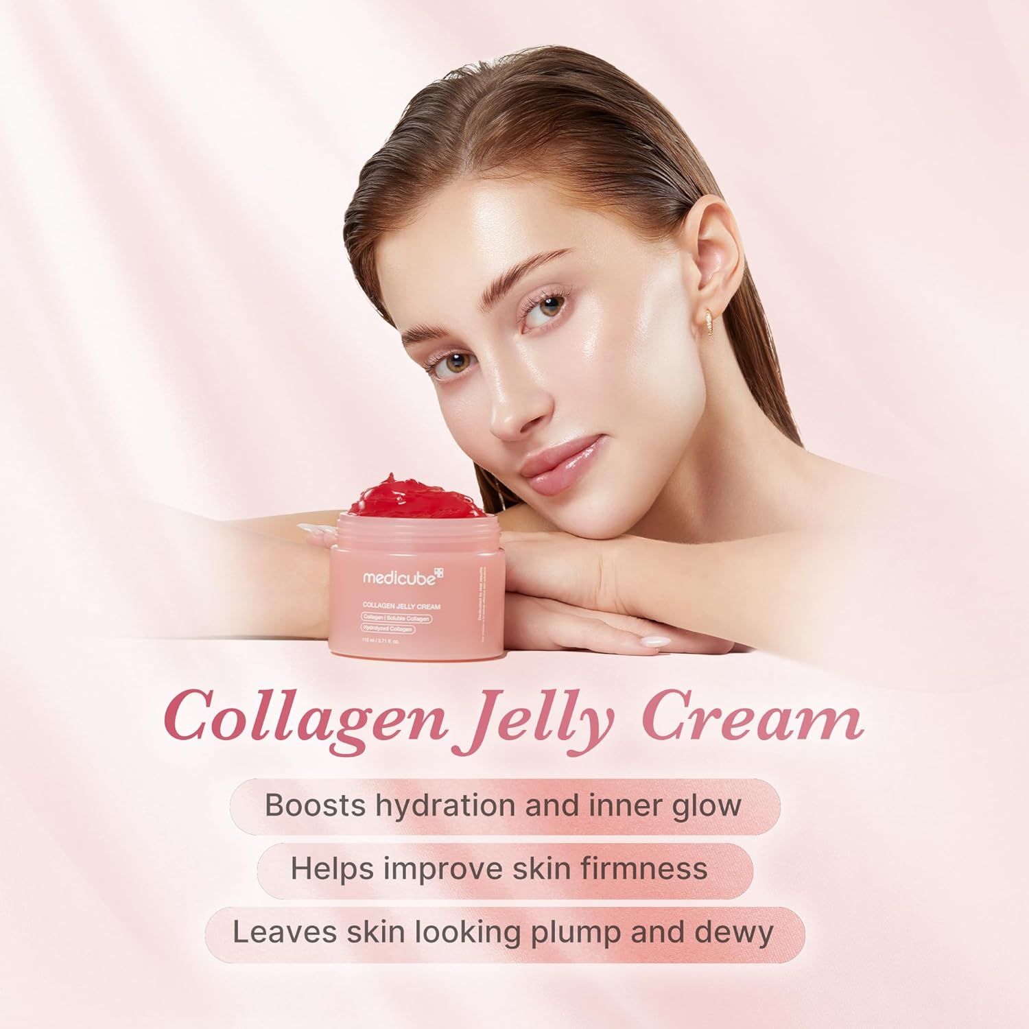 Highlights three distinct skincare benefits in a segmented layout to show the product's multiple value propositions.