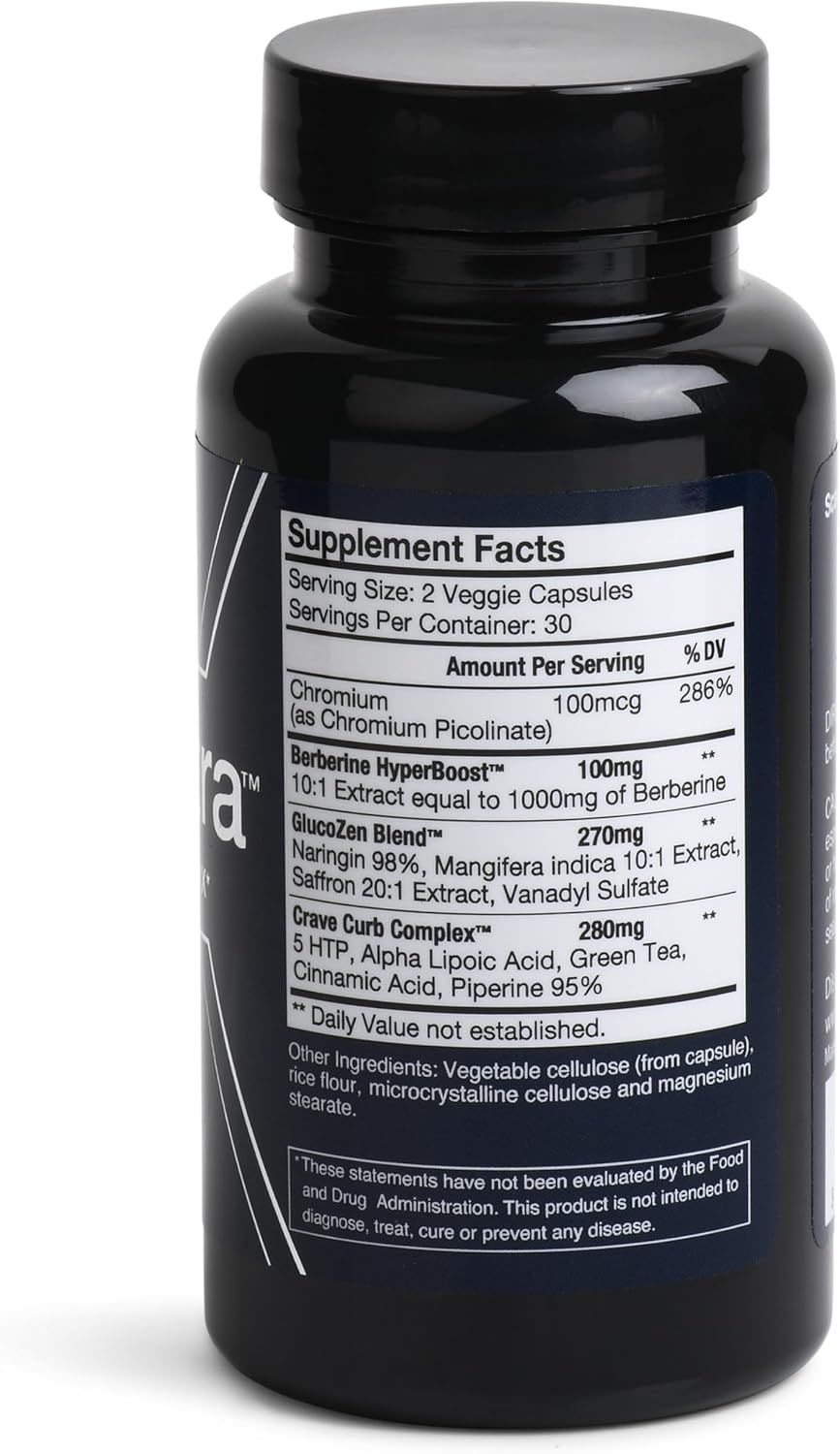 Displays the supplement facts label to inform shoppers of the ingredients, dosages, and serving information included in the product.