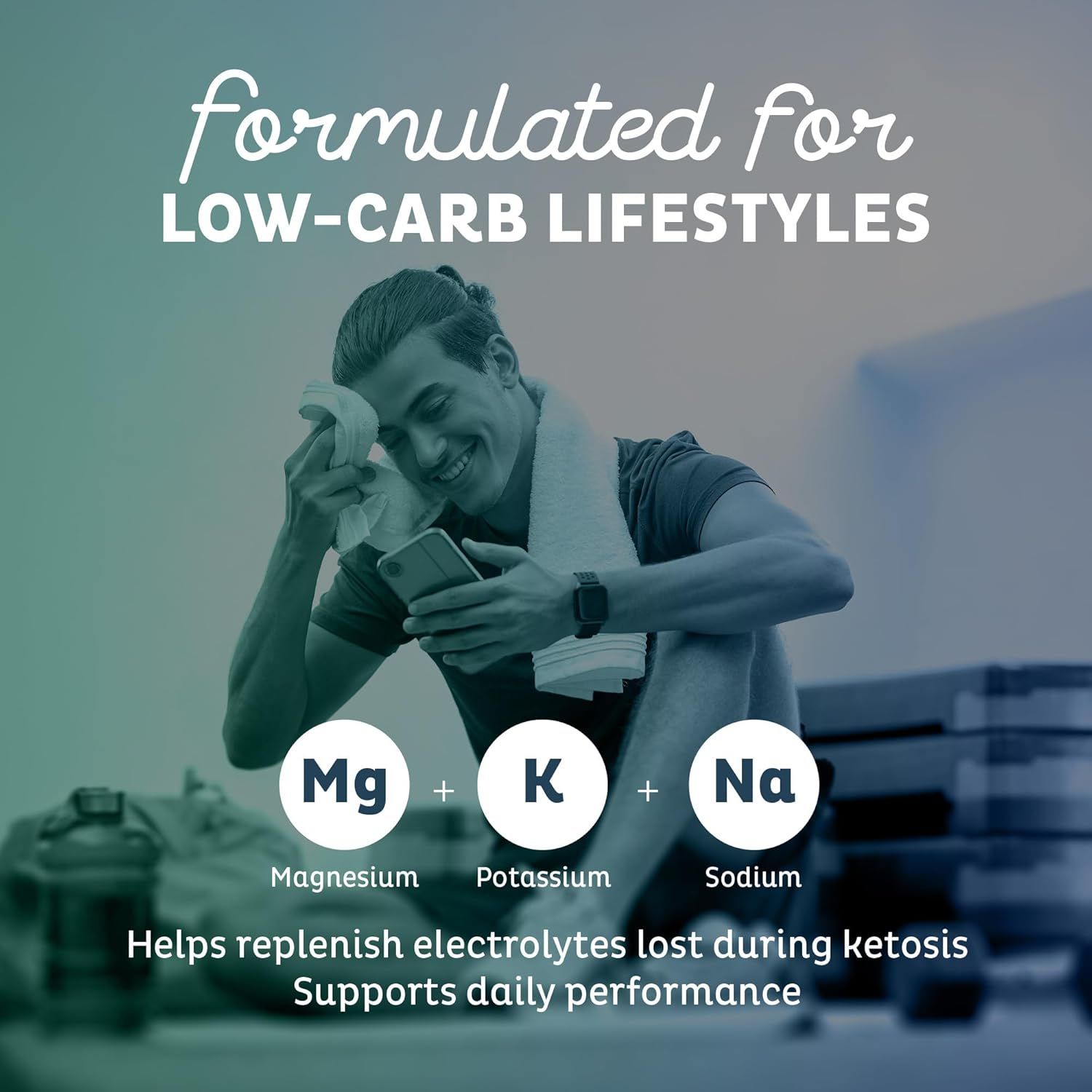 Communicates that the product is specifically formulated for low-carb and keto lifestyles, helping replenish electrolytes lost during ketosis to support daily performance. Demonstrates the specific…