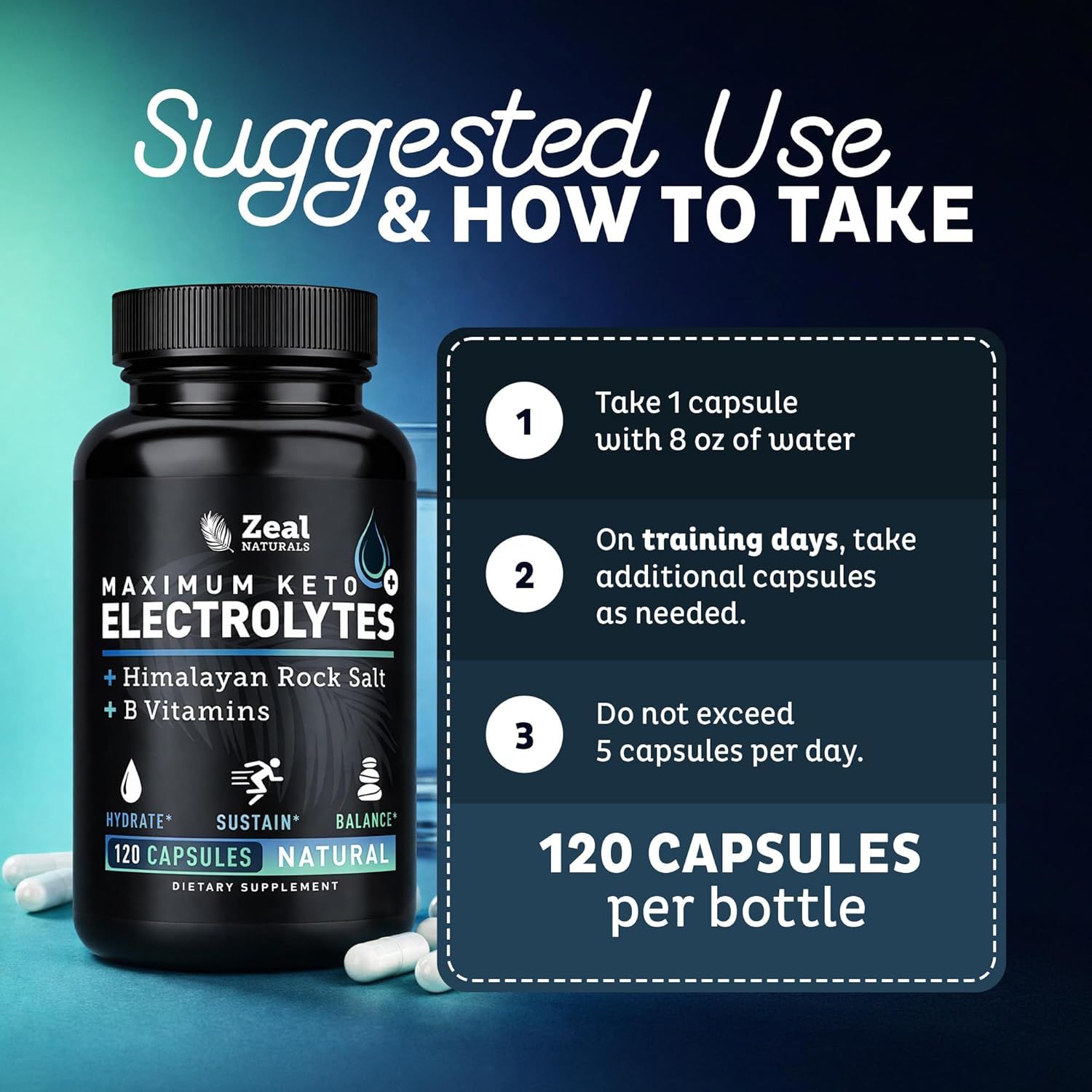 Provides clear step-by-step instructions on how to take the supplement, including dosage, timing, and daily limits to ensure proper usage.